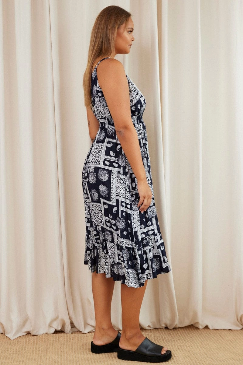 Euro Ease Paisley Pr Midi Dress V-neck Sleeveless