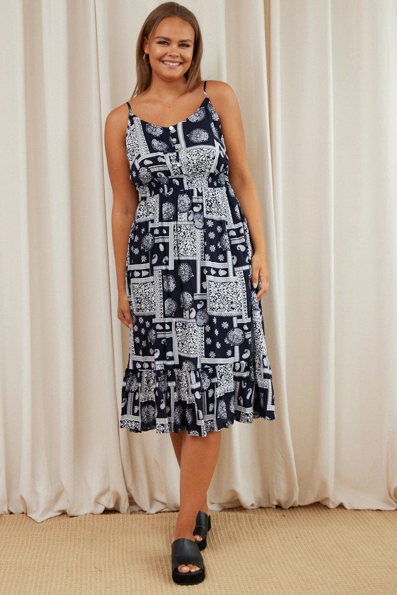 Paisley Pr Midi Dress V-neck Sleeveless Event Glow Elegant Tailoring