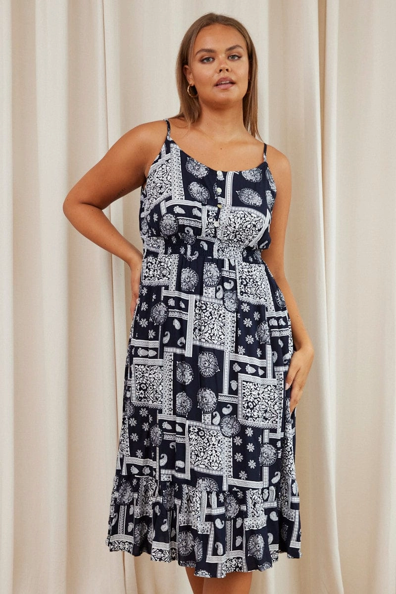 Flattering Look Wear Daytime Look Paisley Pr Midi Dress V-neck Sleeveless