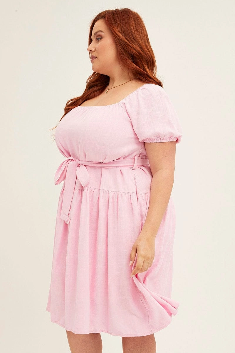 Pale Pink Mini Dress Short Sleeve Scoop Neck Linen Blend Easy Flow