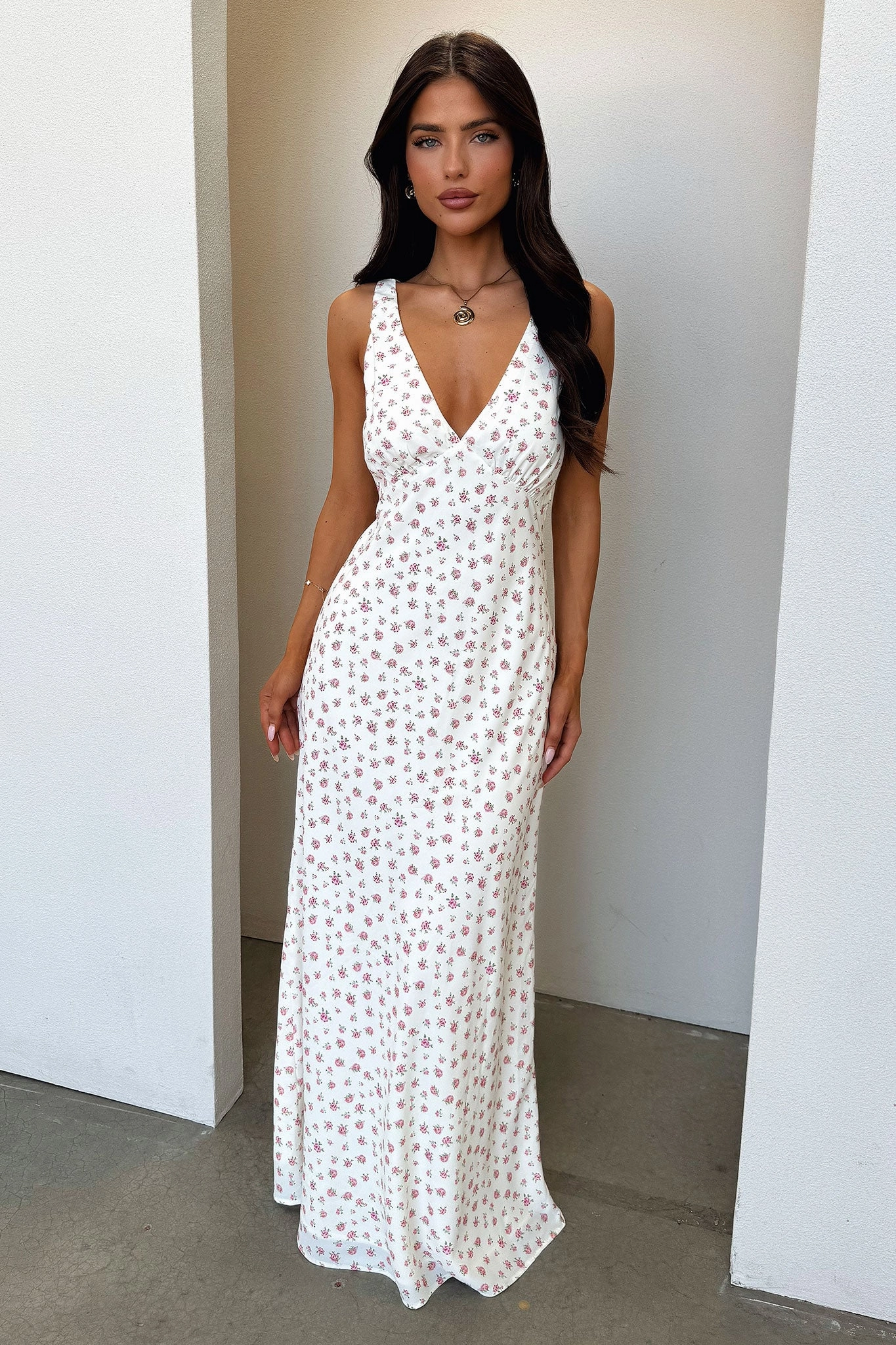 Naf V-Neck Maxi Dress - Rose Floral Earthy-Tone