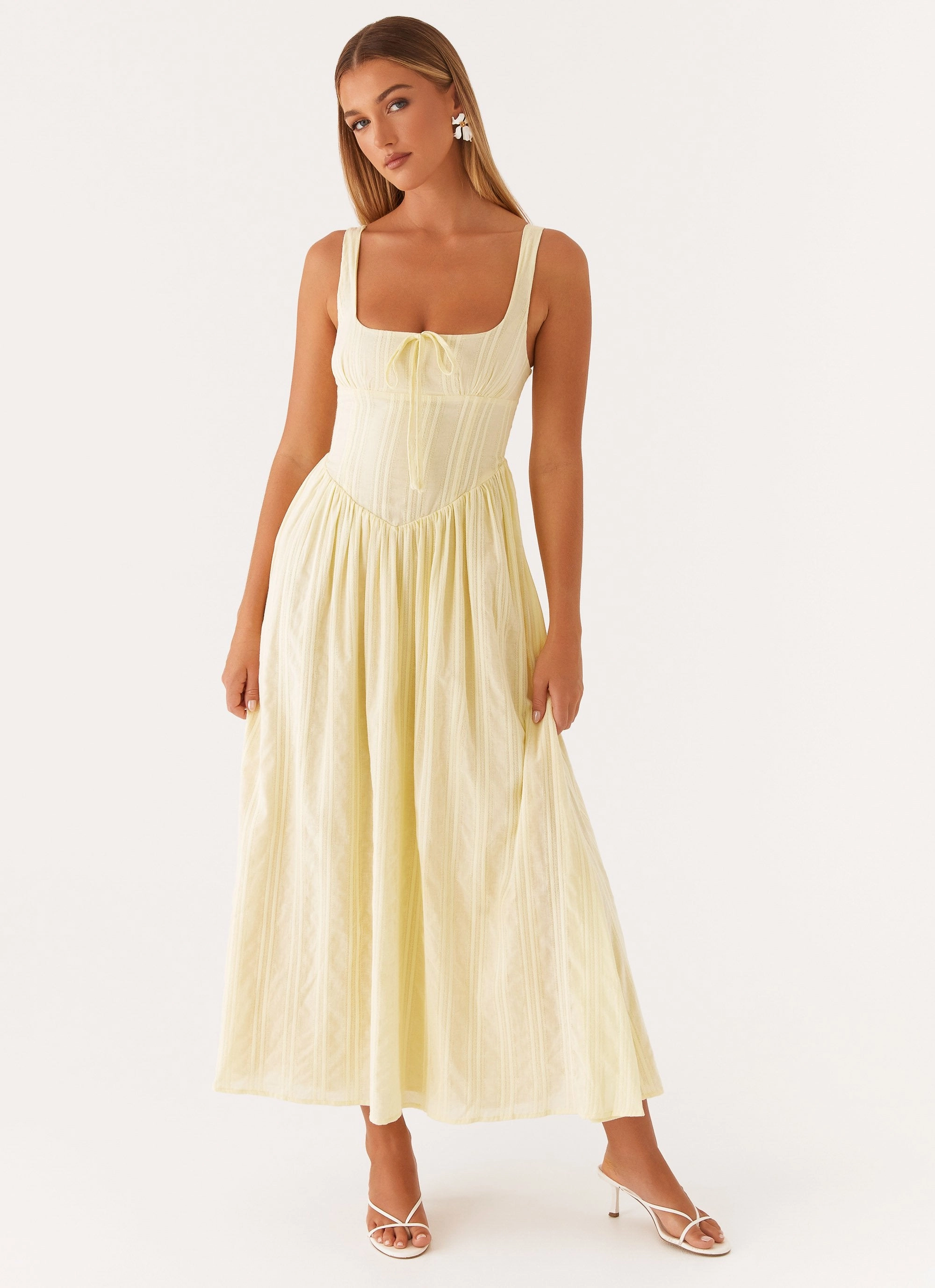 Pascuelle Midi Dress - Yellow Urban Style Timeless Waist Fit