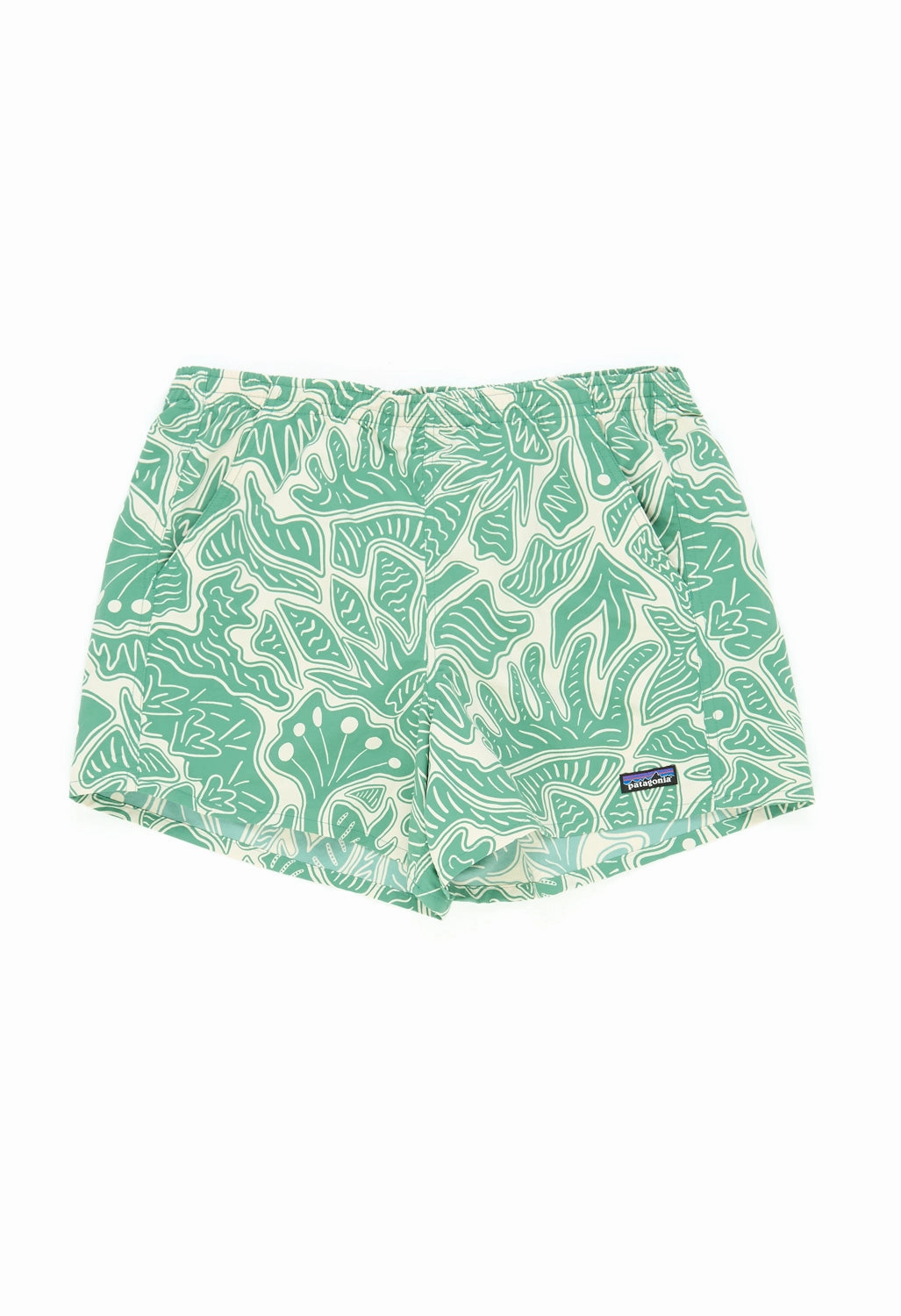 Patagonia Women's Baggies 5" Shorts - Bees and Flowers: Heartleaf Green school wear Fleece Lining