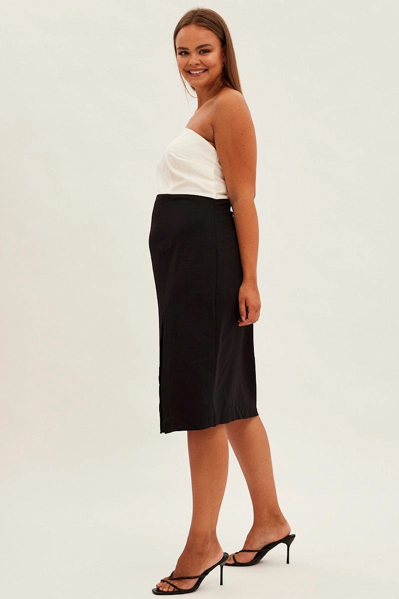 Luxurious Texture Simple Mood Black Midi Dress Asymmetrical Color Block