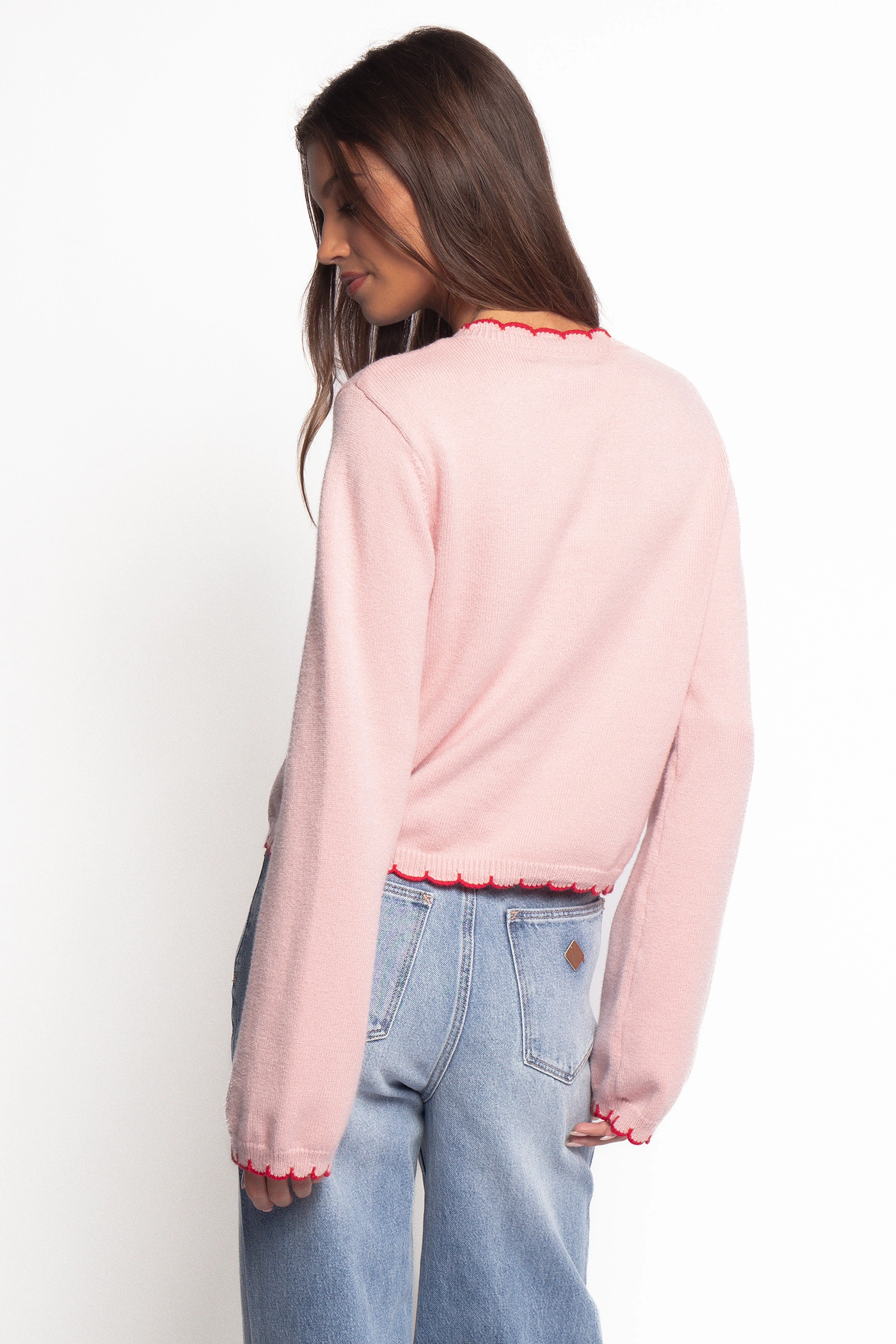 Payton Scallop Cardigan - Pink Red Chill Style Bonded Hem Technology