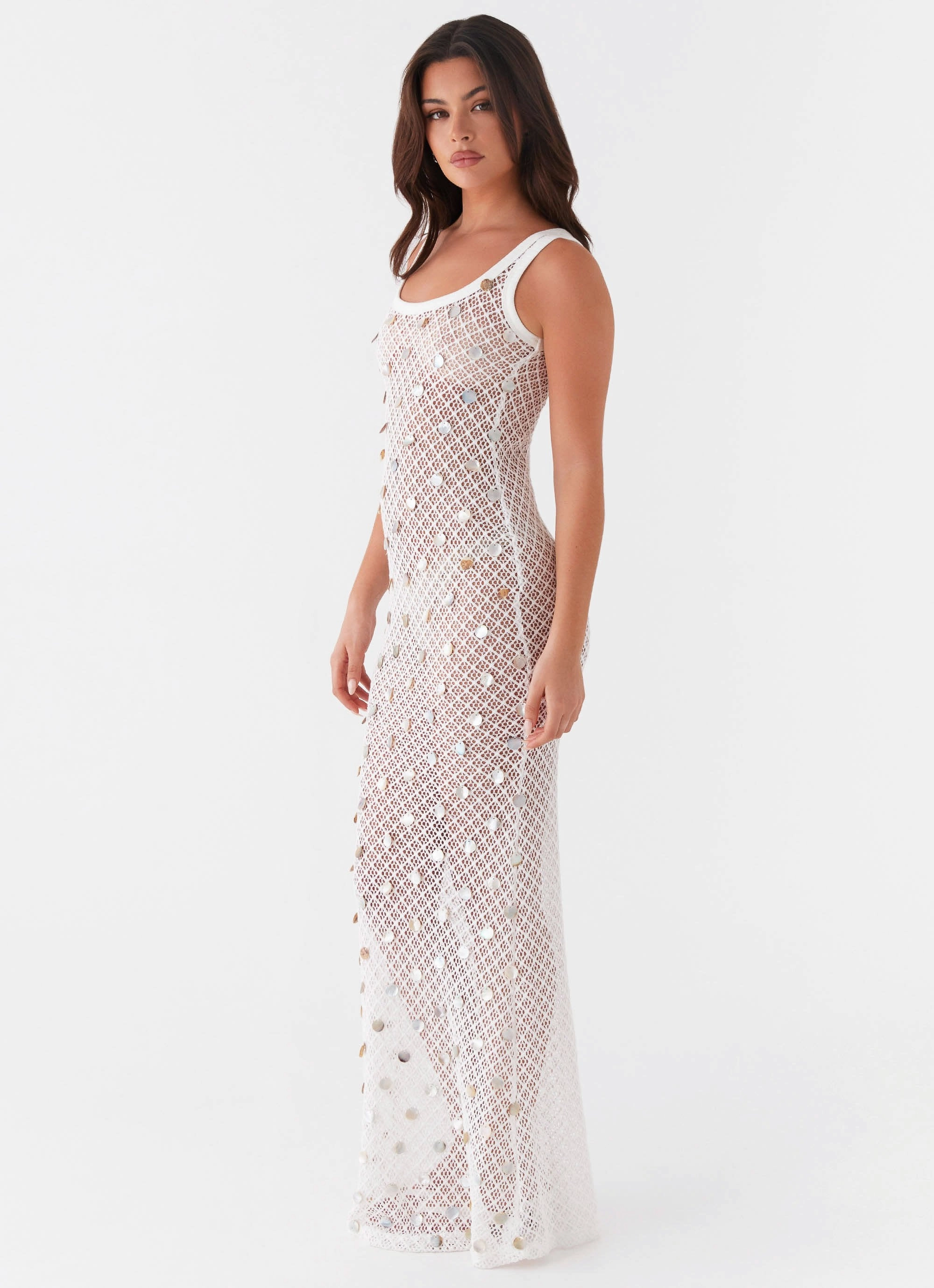 Elegant knee-length dress Penida Shell Knit Maxi Dress - White