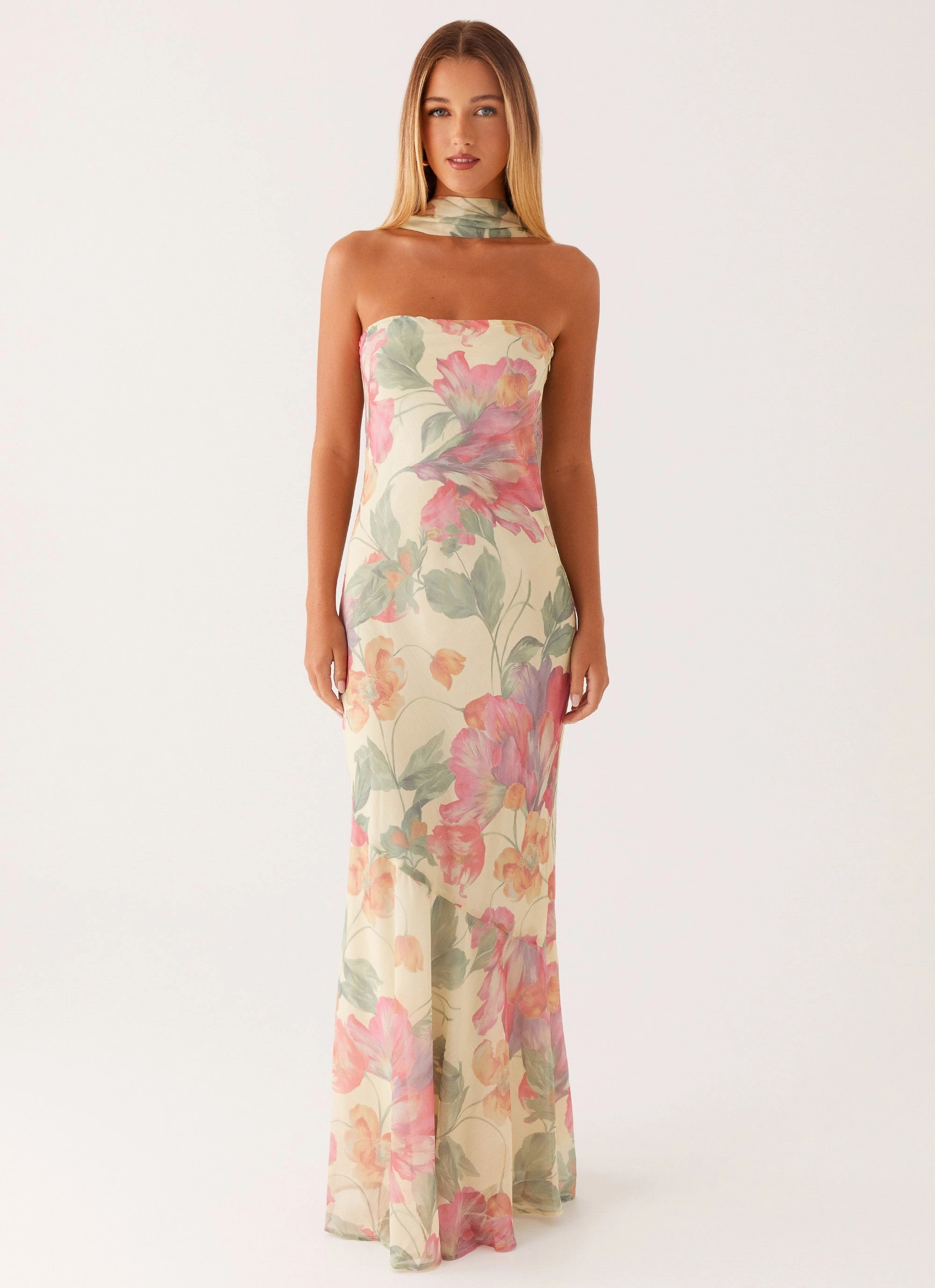 Magnetic-Closure Under The Pagoda Maxi Dress - Yellow Peony