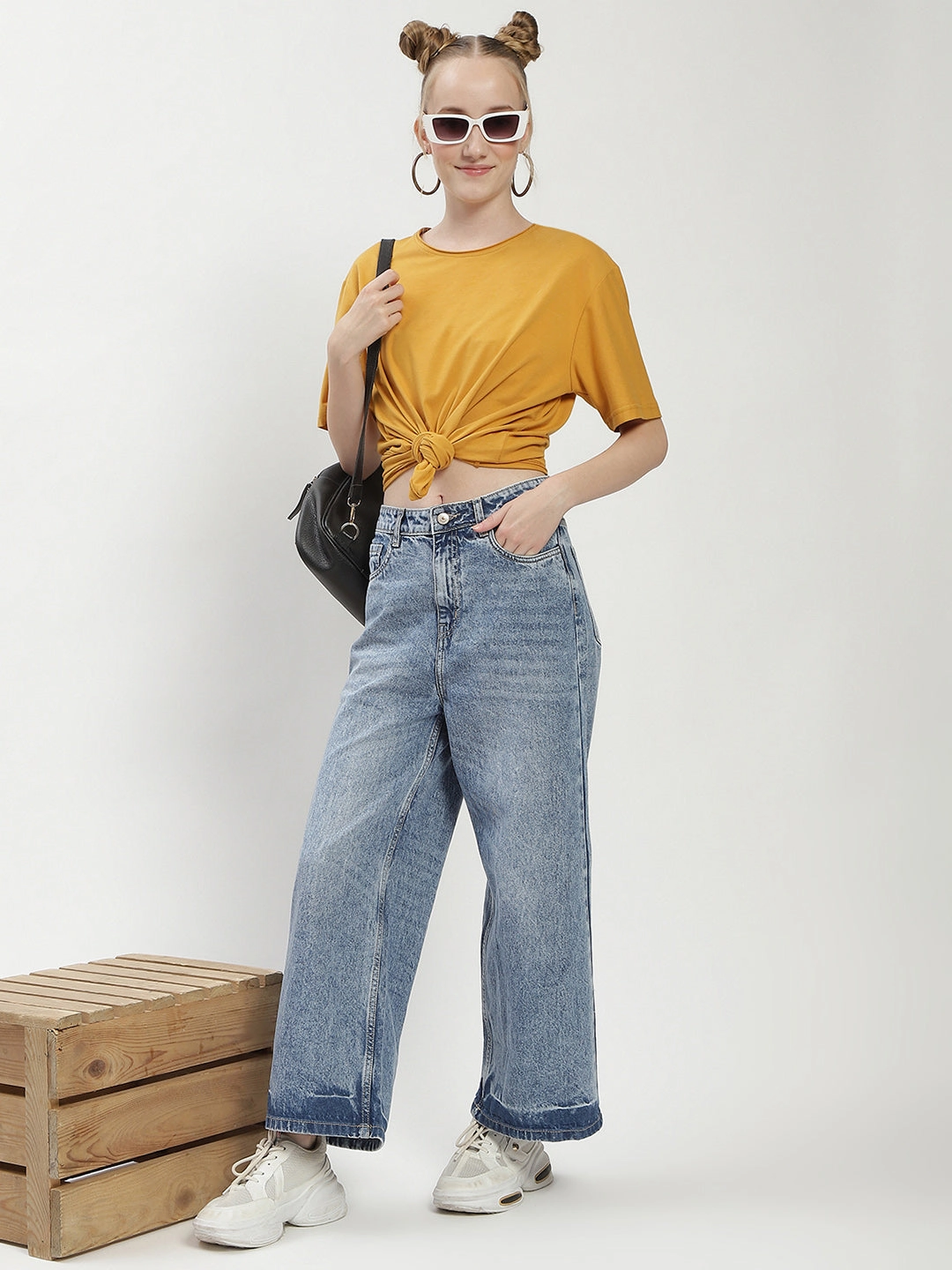 Madame Blue Wide-Leg Cropped Jeans Quality Basic