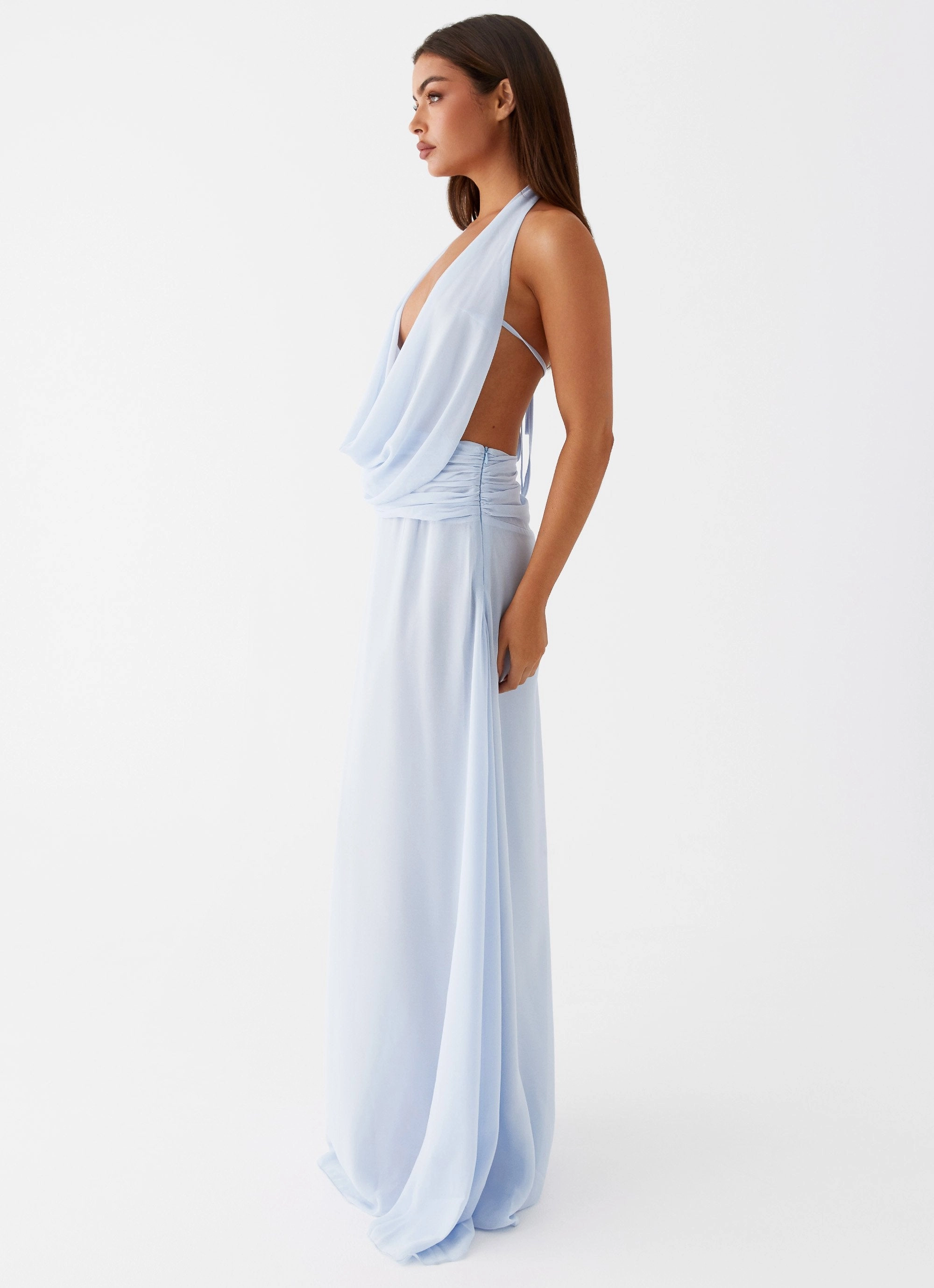 Quiet Glow Sleek Look Elysia Chiffon Maxi Dress - Baby Blue