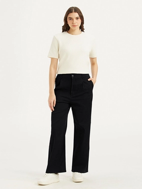 Cozy Material Women's High Rise Black Wide Leg Trousers