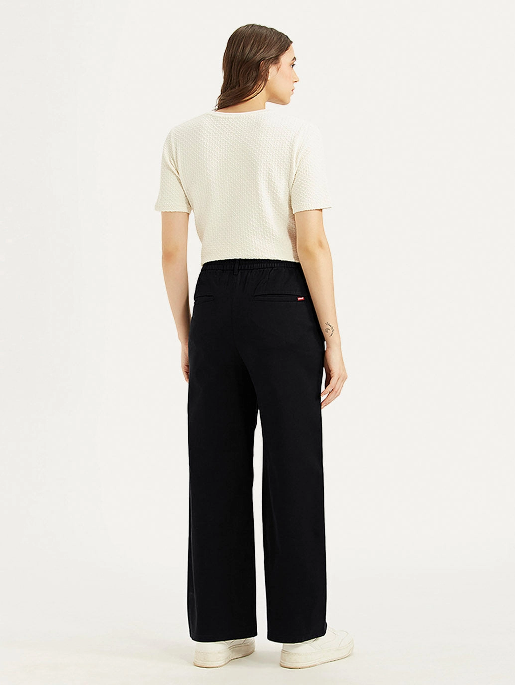 Women's High Rise Black Wide Leg Trousers Softened Hem