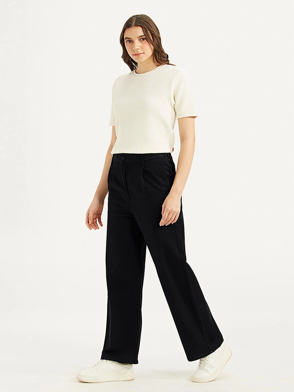 Women's High Rise Black Wide Leg Trousers Basic Look