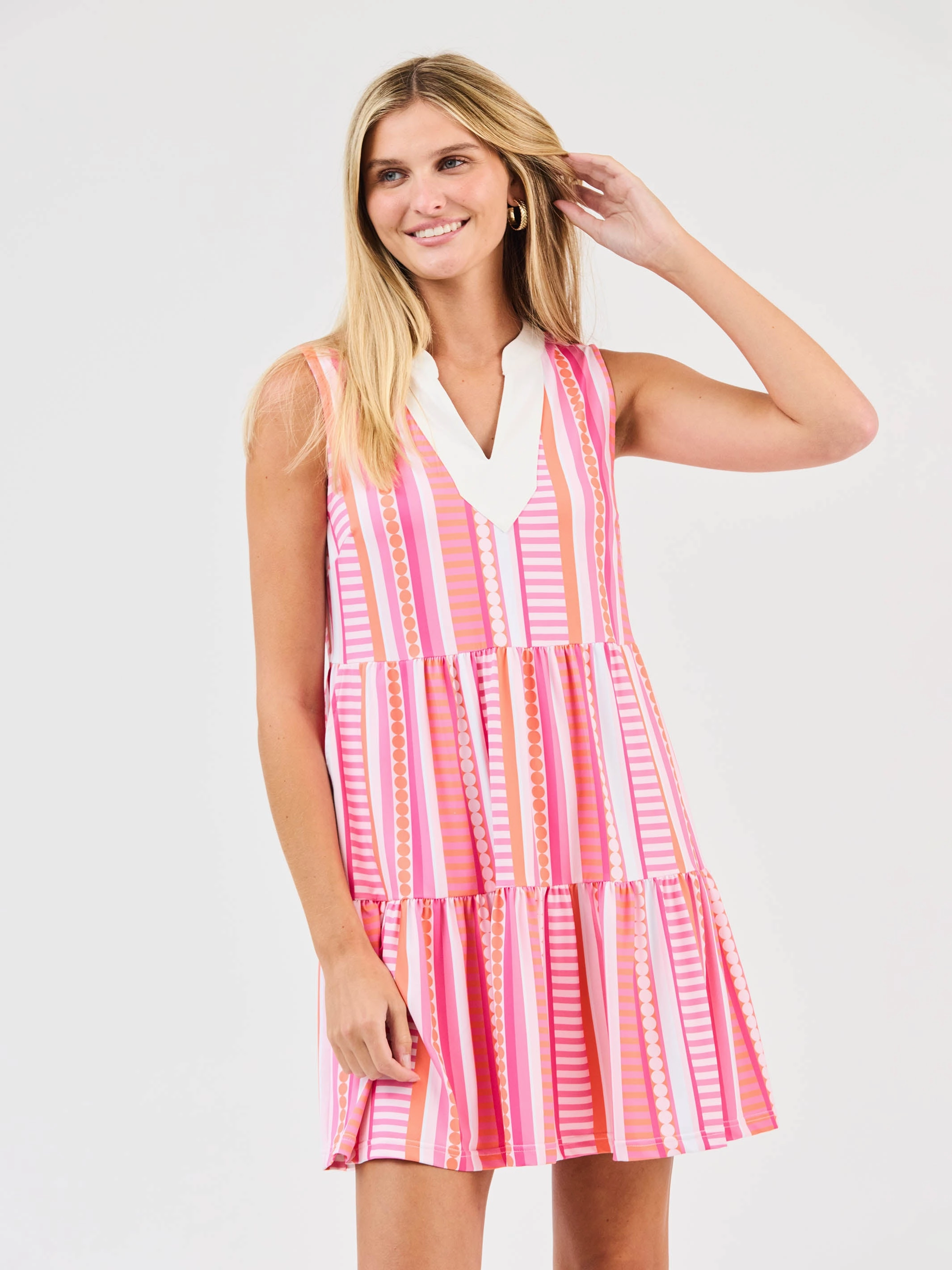 FINAL SALE - Newport Dress | Simply Striped Pink Sunny Lace