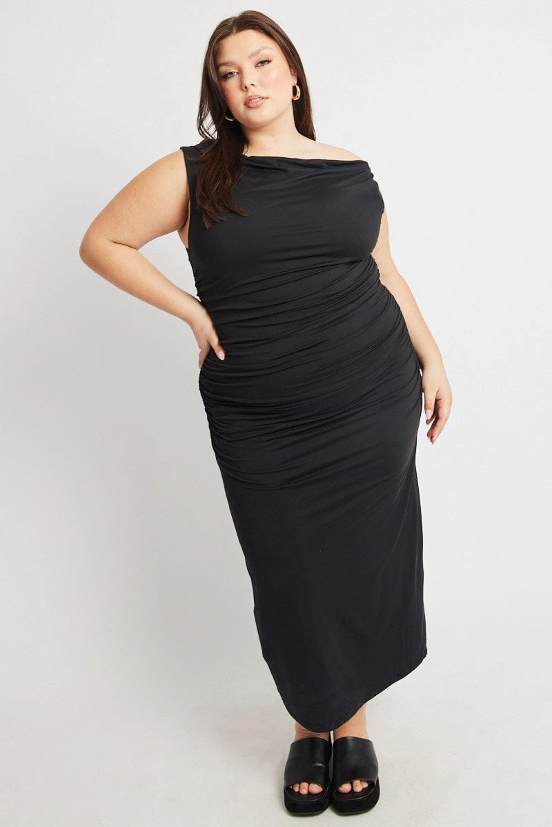 Black Asymmetric Supersoft Bodycon Maxidress Cloud Light