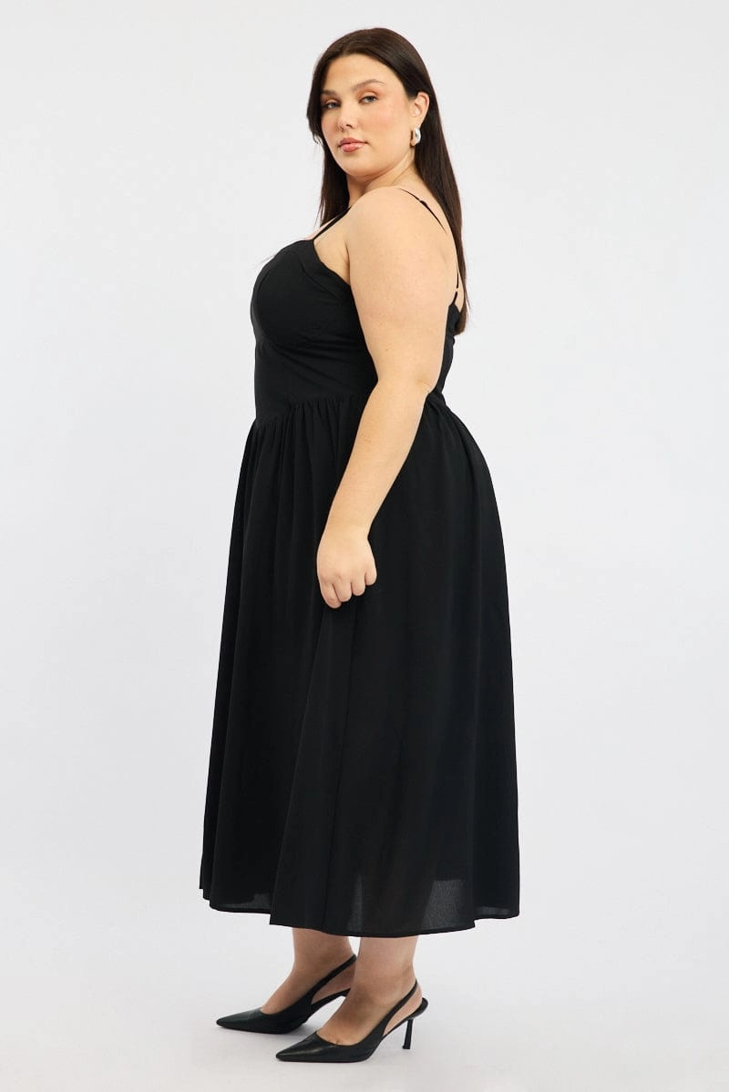 Easy Match Elegant Waistband Fit Black Corset Bust Dress Full Dress