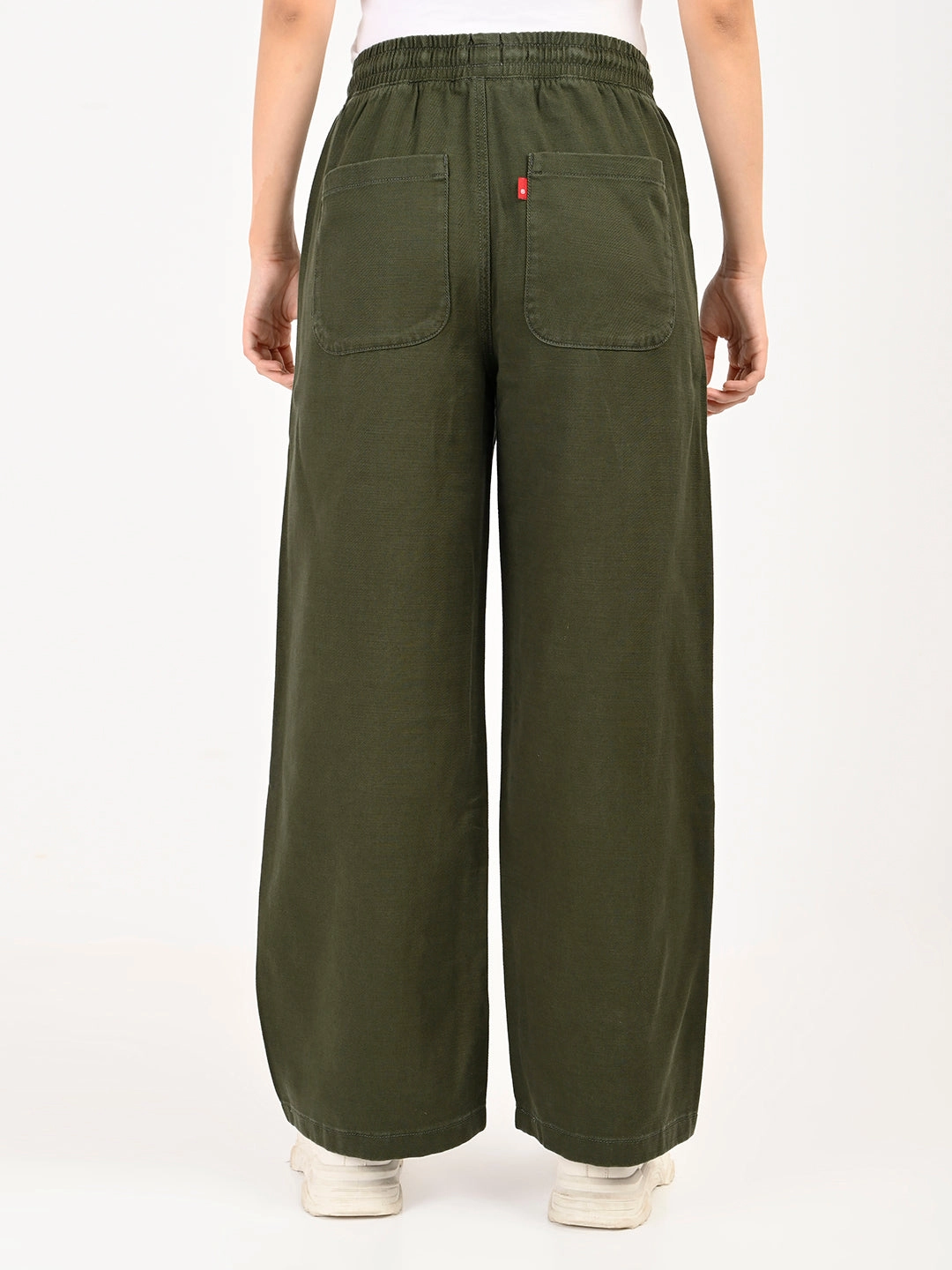 Women's High Rise Olive Regular Fit Parallel Trousers Modern Relaxed