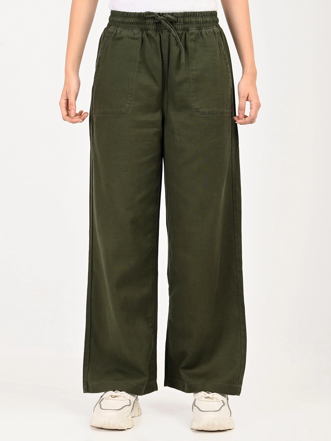 Casual Active High-waisted fit Women's High Rise Olive Regular Fit Parallel Trousers