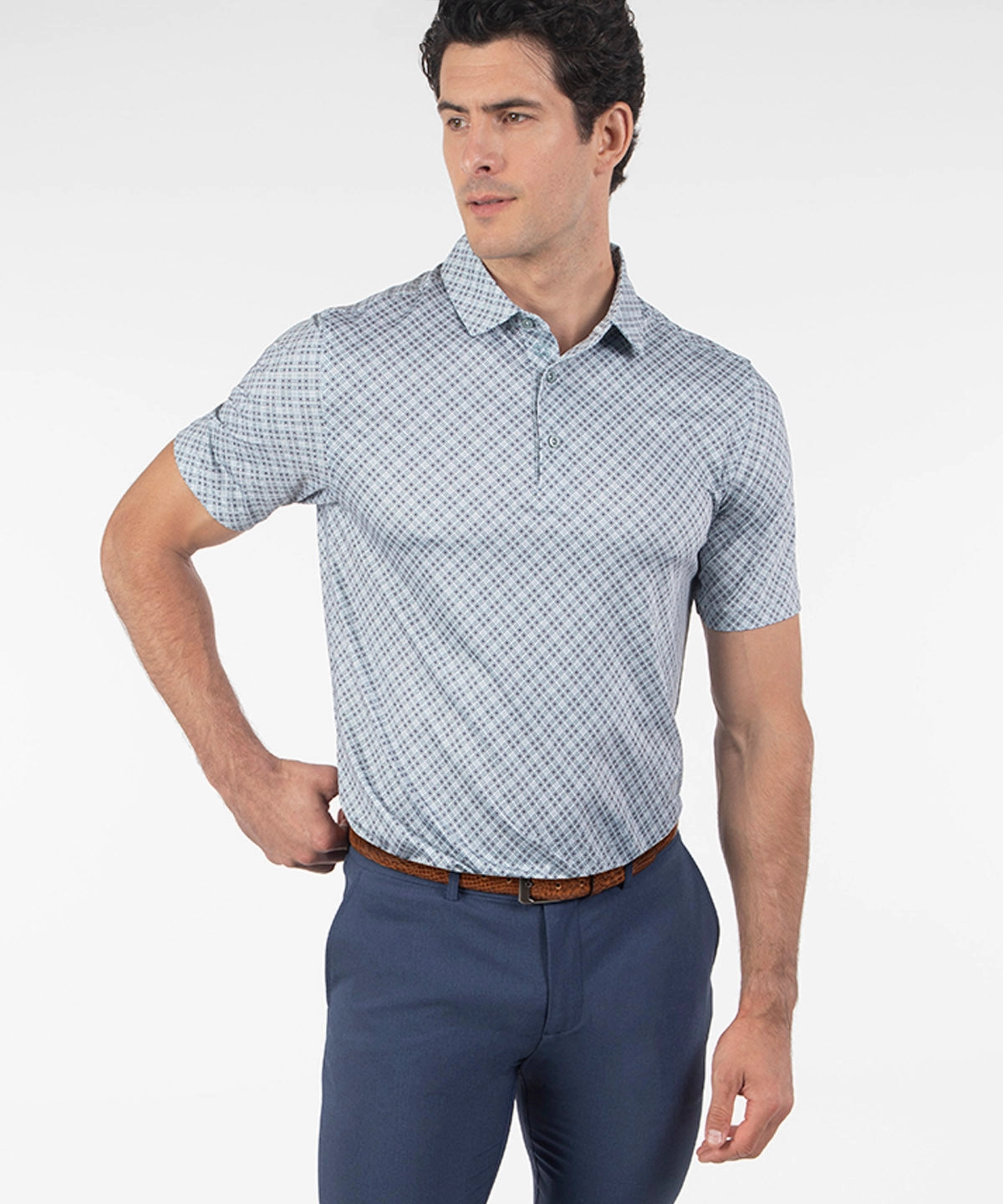 Modern Casual Urban Comfort Performance Medallion Print Short-Sleeve Polo