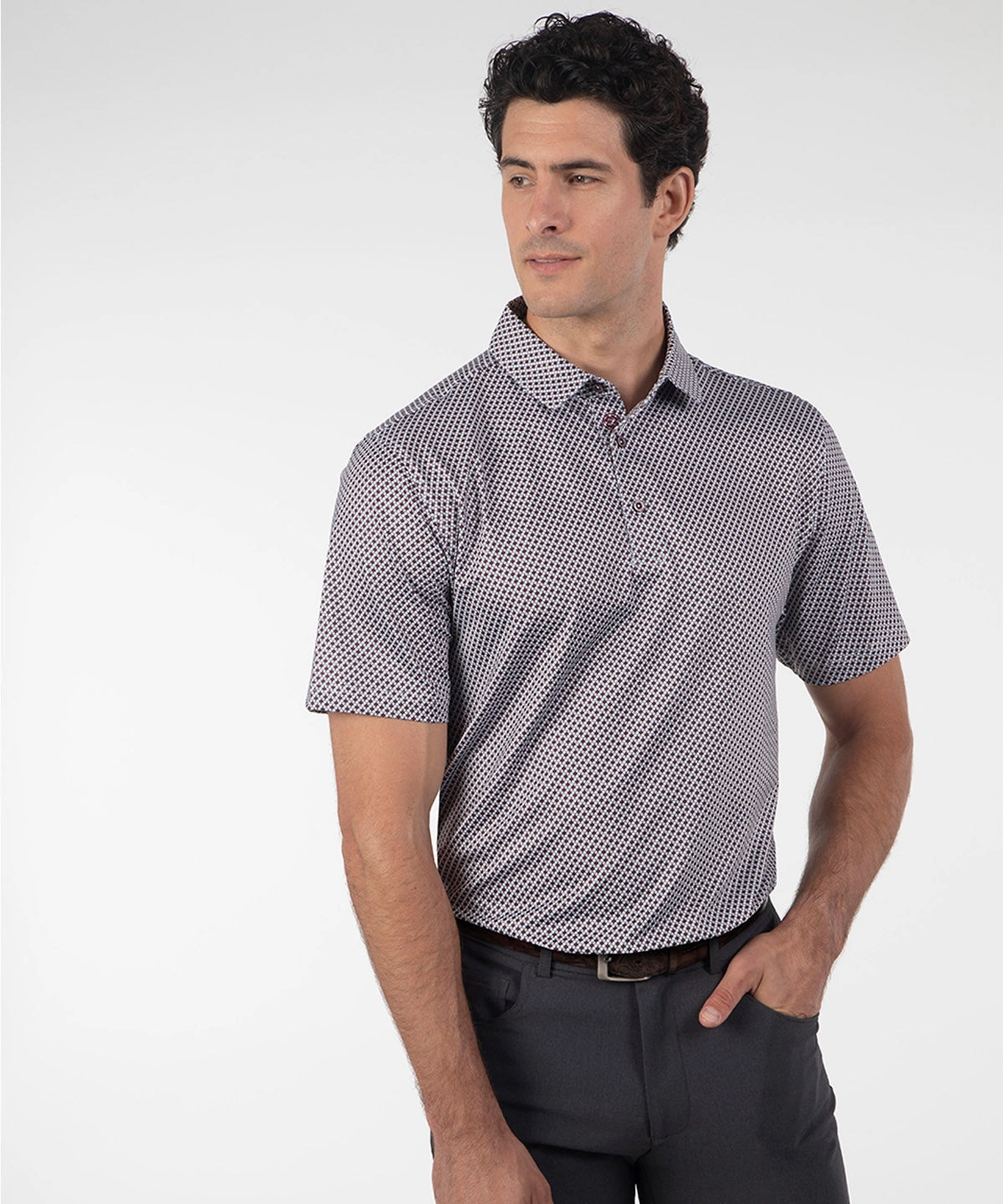 Performance Seville Print Short-Sleeve Polo Four Button Placket Comfortable Choice