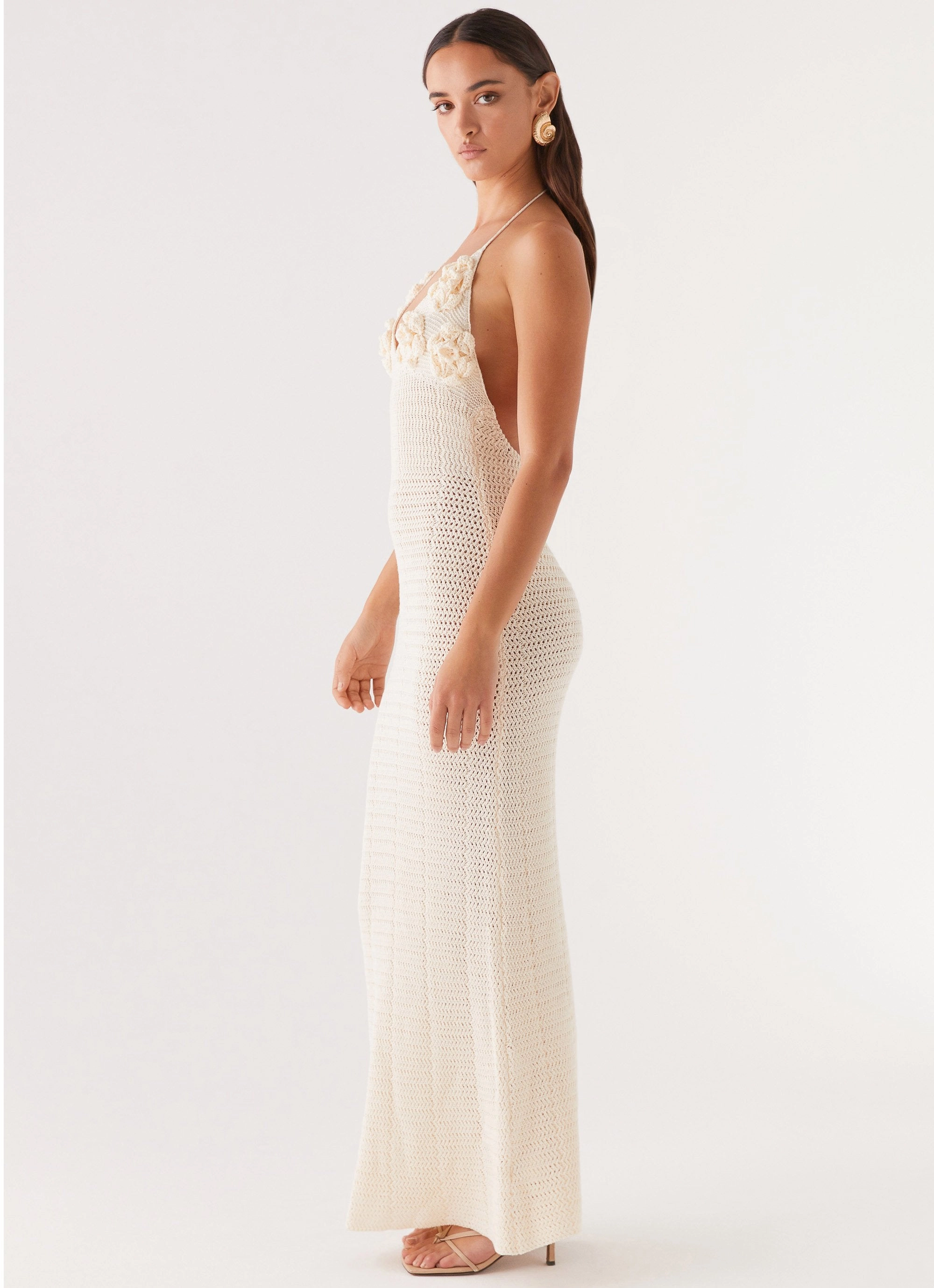 Zara Rose Crochet Maxi Dress - Ivory Influencer-Style