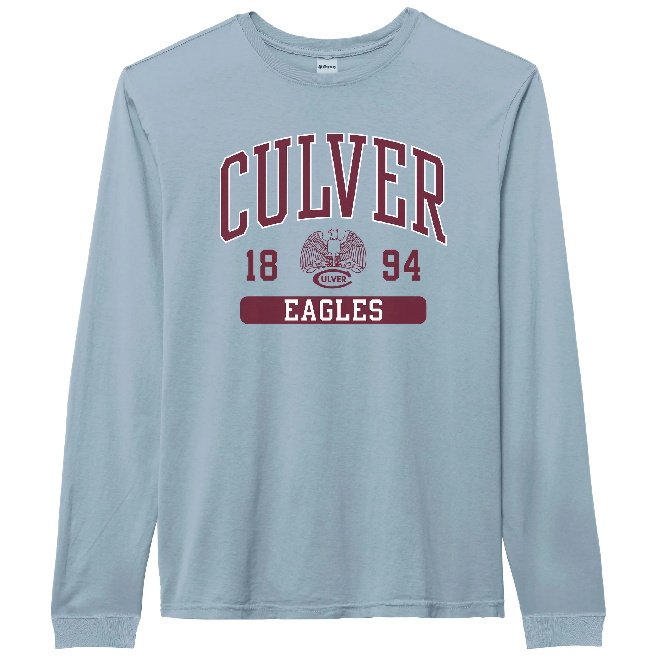 Embroidered Soft and breathable Pigment Dyed Long Sleeve Tee - Blue Fog