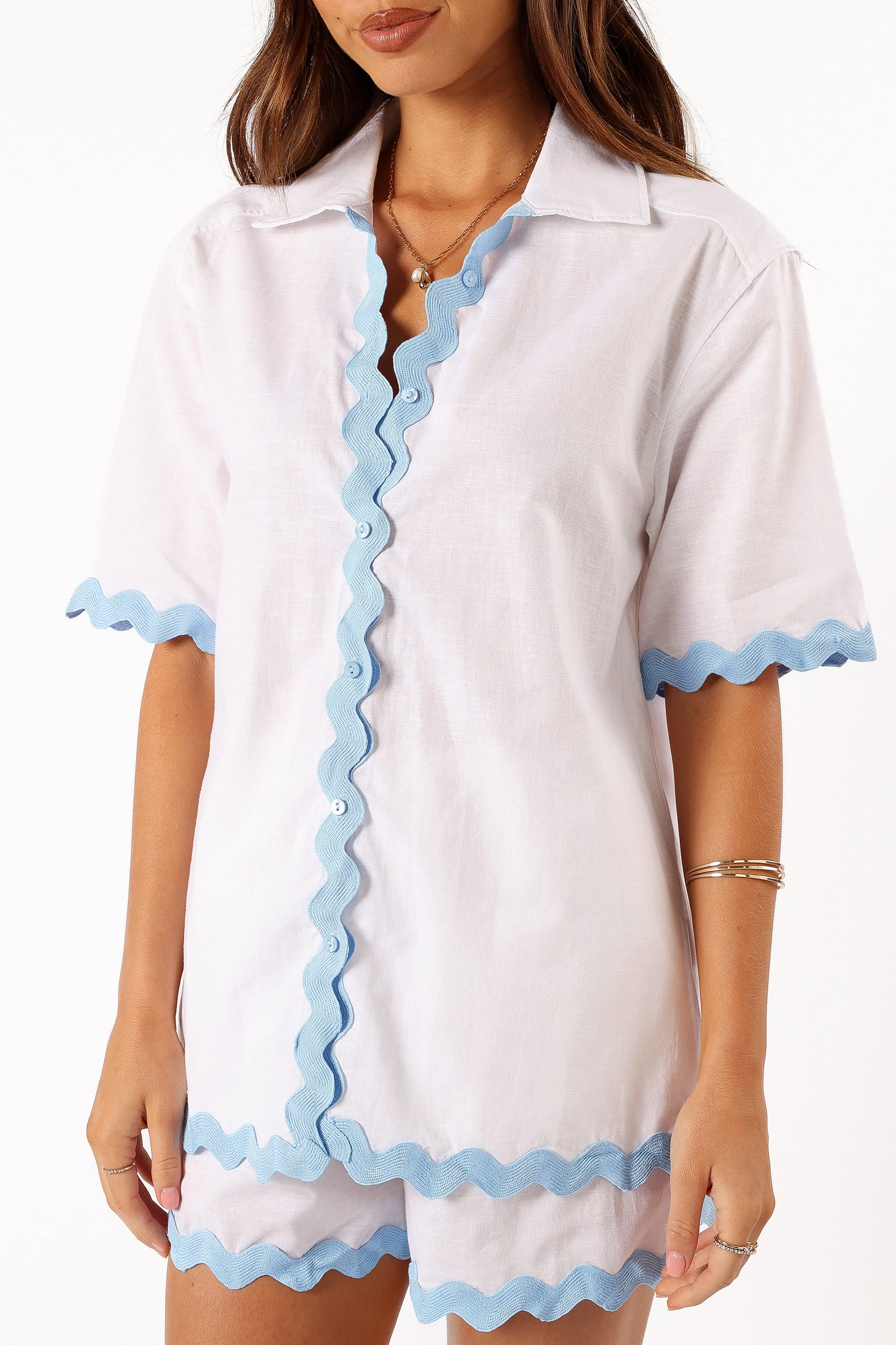 Lightweight texture Harry Shirt - White Blue