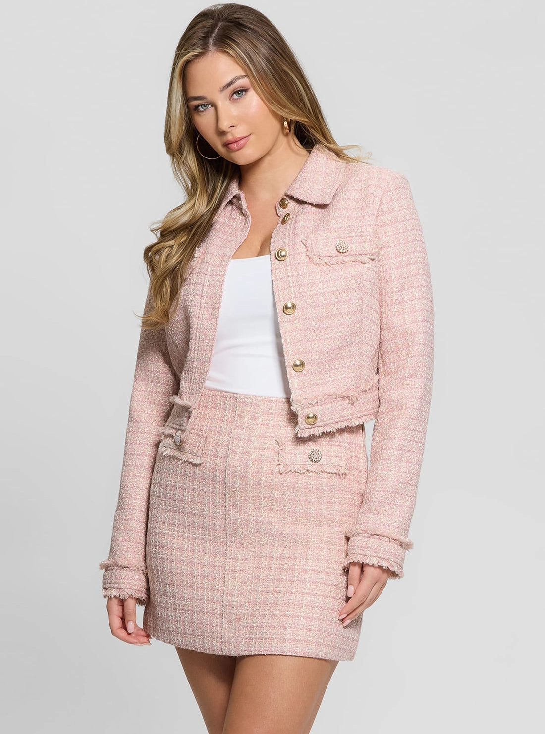 Embellished Trim Pink Daphnee Cropped Jacket