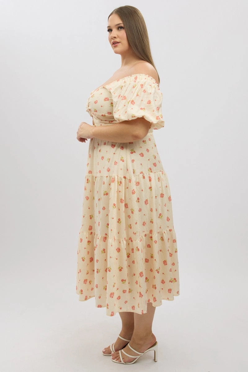 Pink Floral Midi Dress Short Sleeve Floral Twist Front Bless Touch