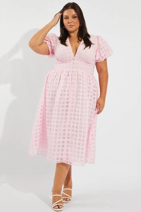 Urban Ready Pink Grid Check Midi Dress