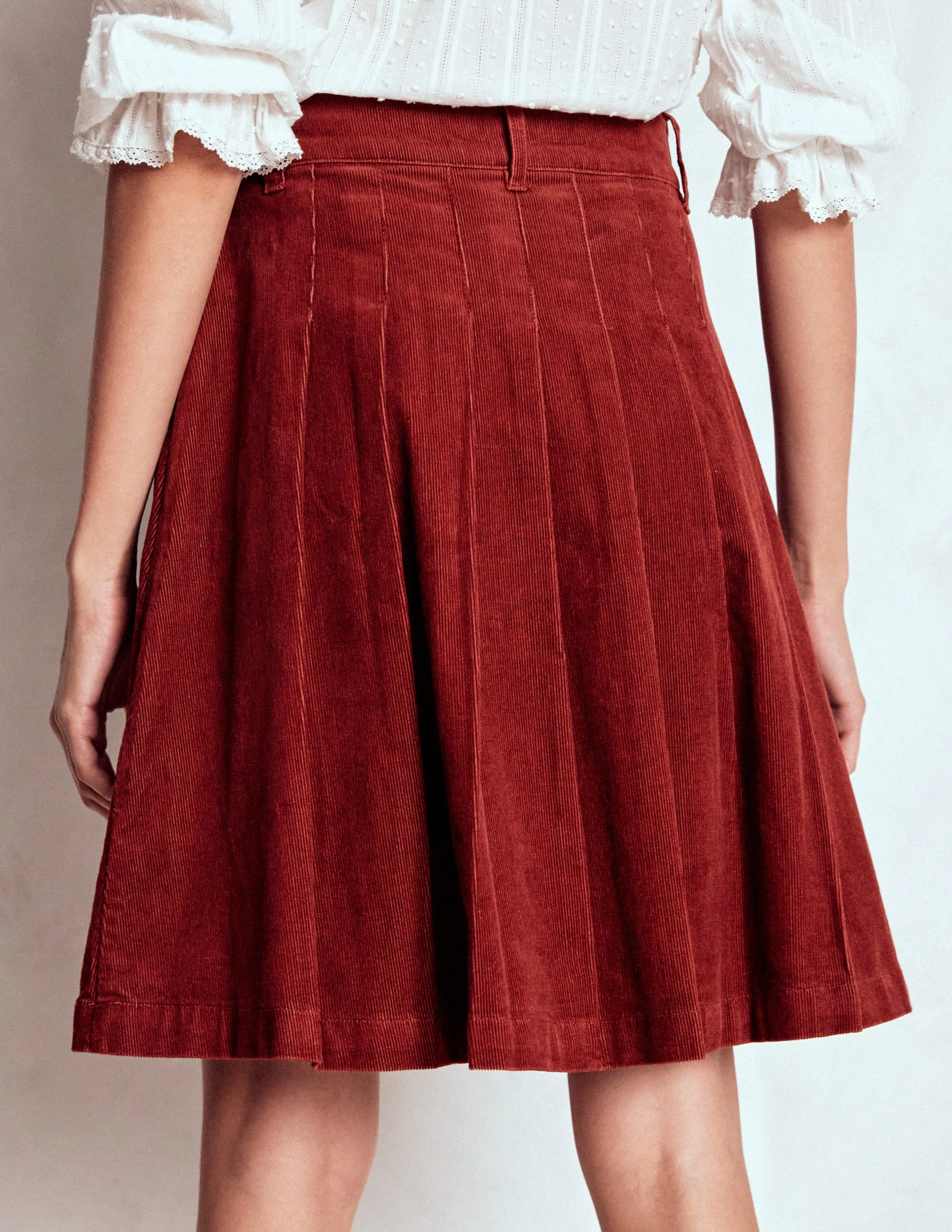 Pleated Cord Skirt-Fired Brick Wrinkle Resistant Finish