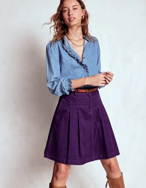 Lightweight Fabric Pleated Cord Skirt-Mystic Purple