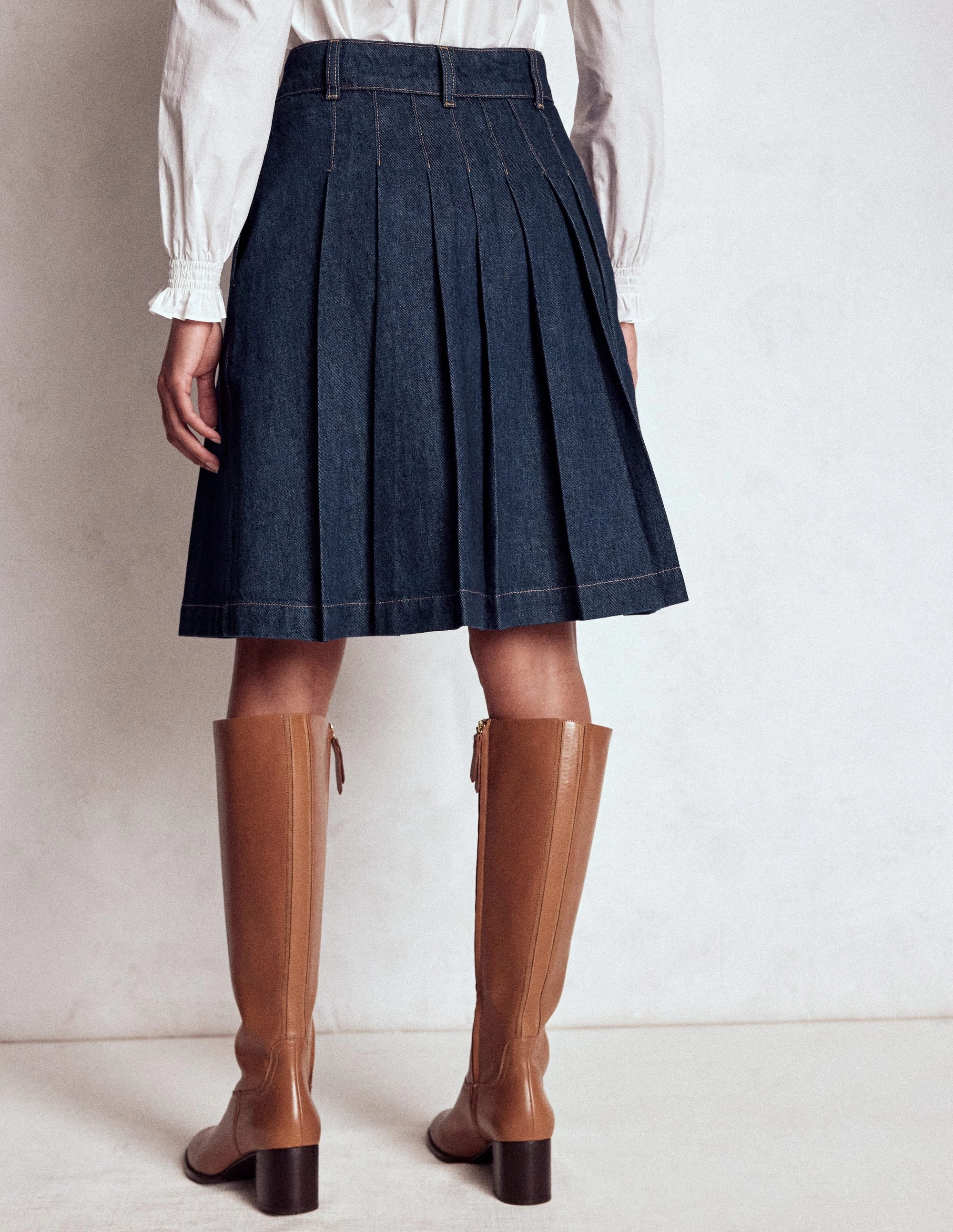 Pleated Denim Skirt-Indigo Classic Choice