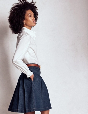 Clean Finish Outfit Ideas Pleated Denim Skirt-Indigo