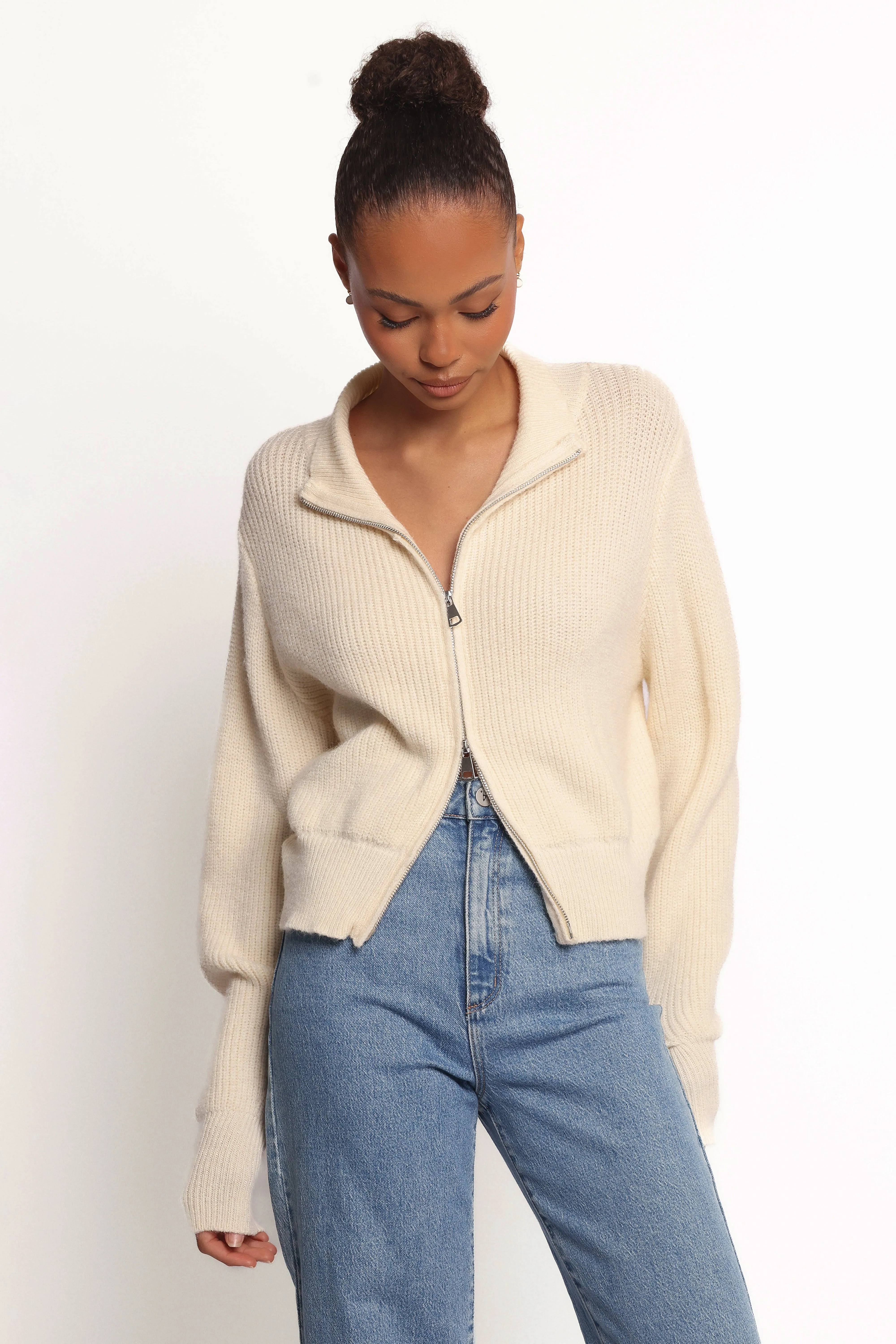 Non Chlorine Bleach Safe Kourtney Zip Cardigan - Cream