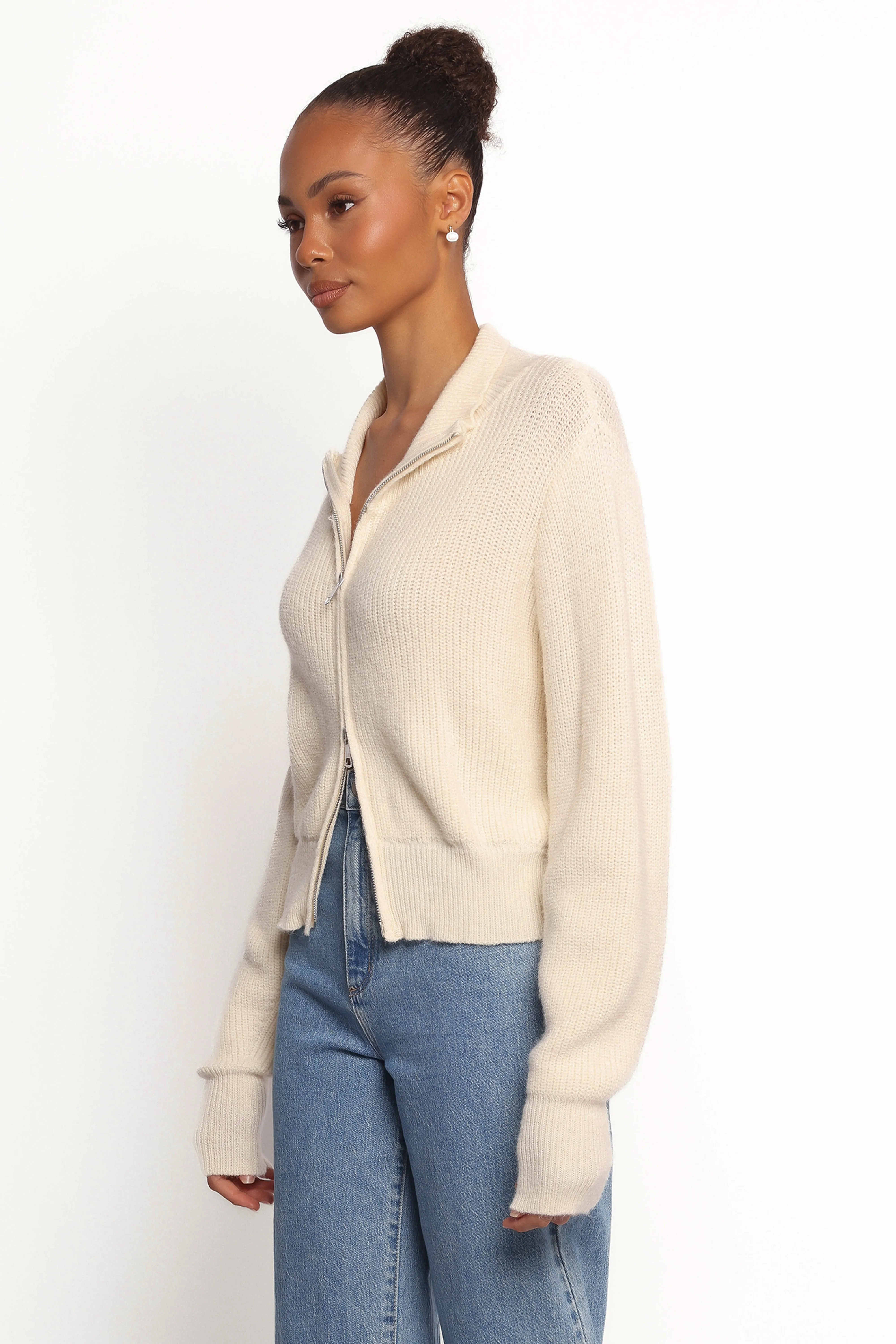 Off Duty Look Kourtney Zip Cardigan - Cream