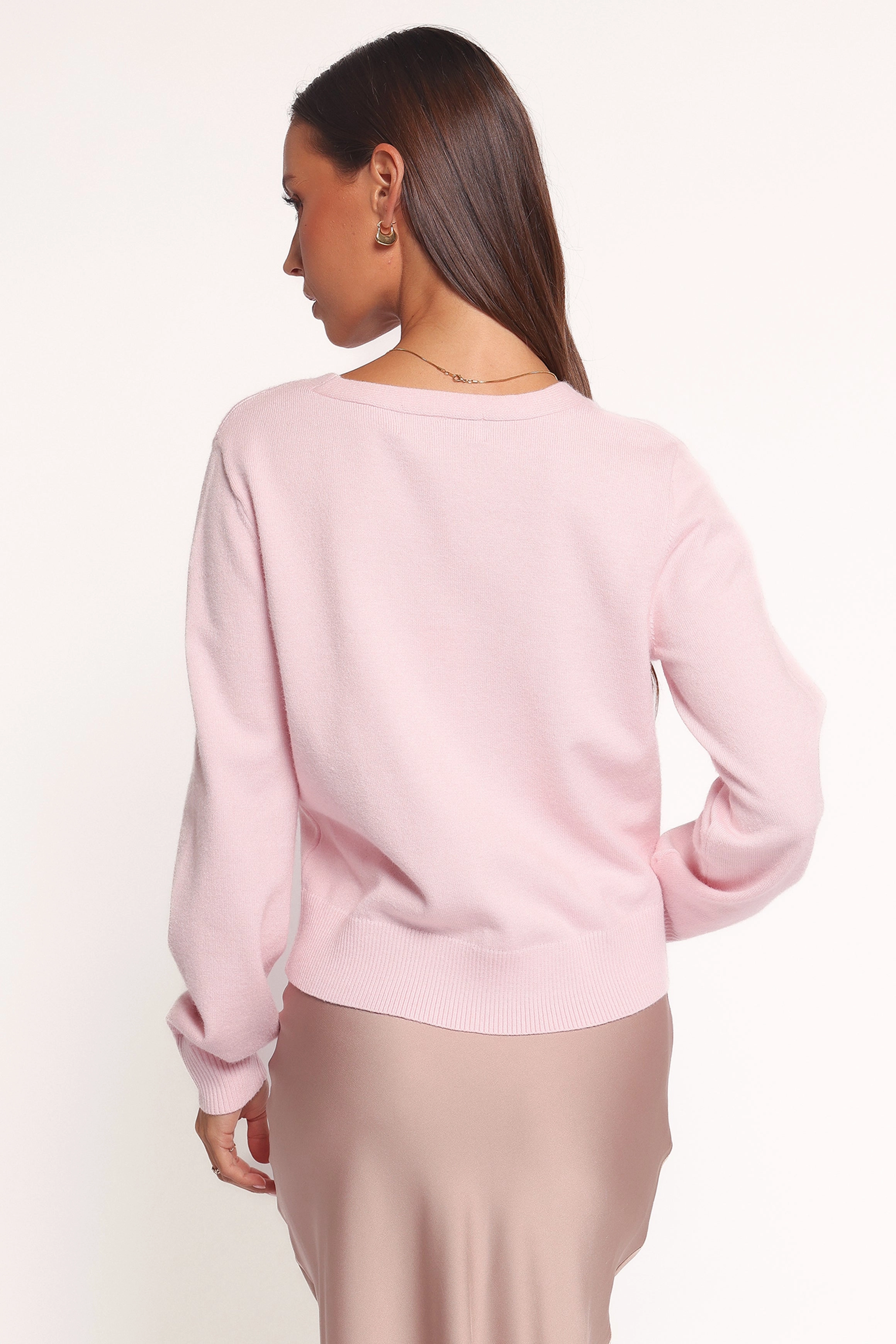Josey Bow Button Cardigan - Light Pink Non Restrictive Silhouette Thermal Insulation Knits