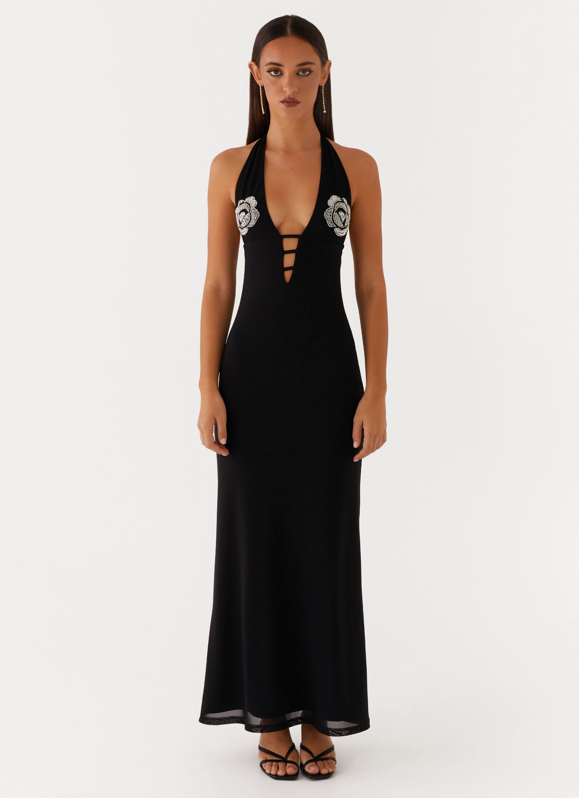 Durable-Fabric Polina Beaded Halterneck Maxi Dress - Black