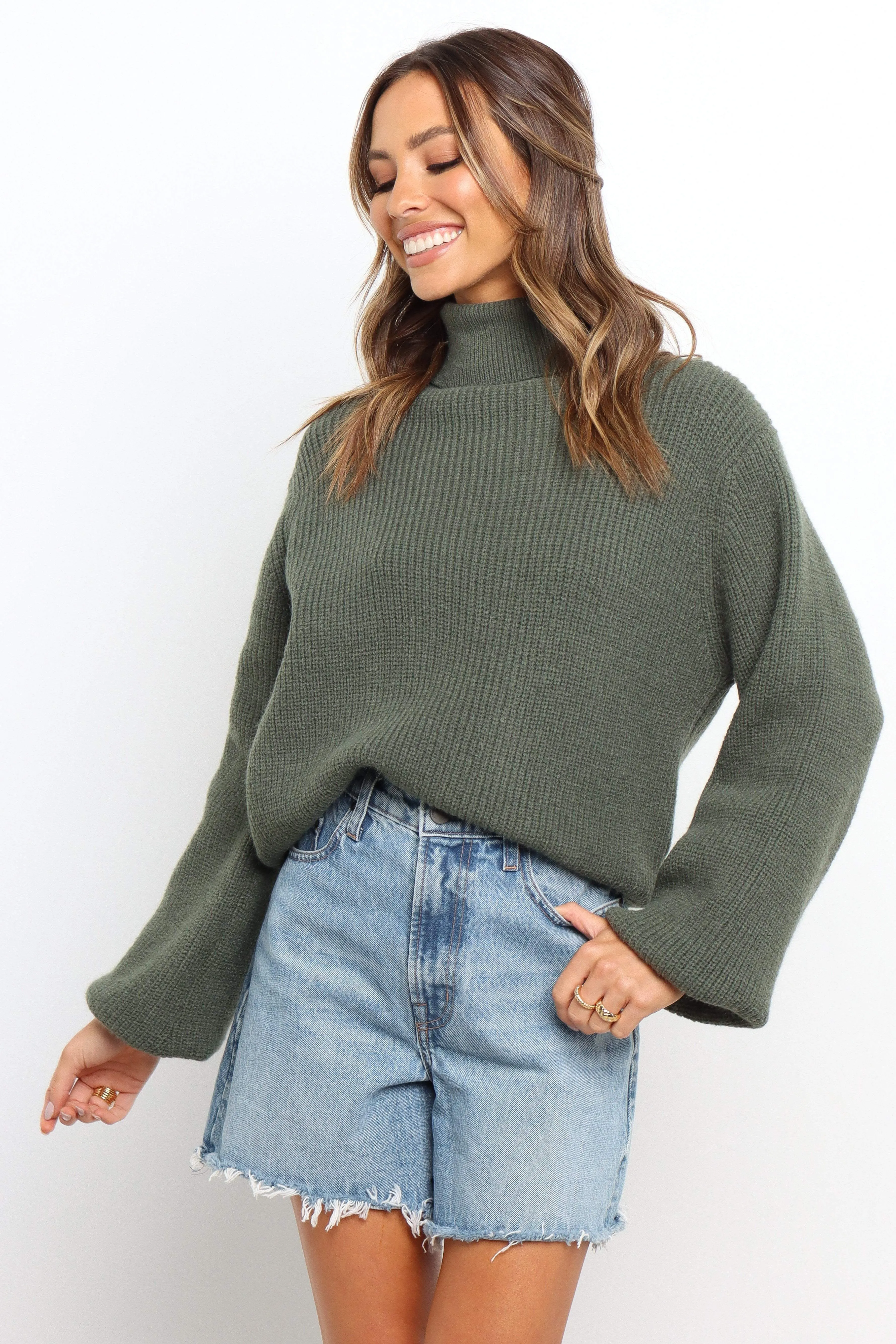 Hooded Knit Variation Freddie Knit Sweater - Green