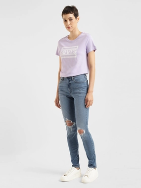 Women's 721 Blue Skinny Fit High Rise Jeans Slim Cut Acid Wash Effect