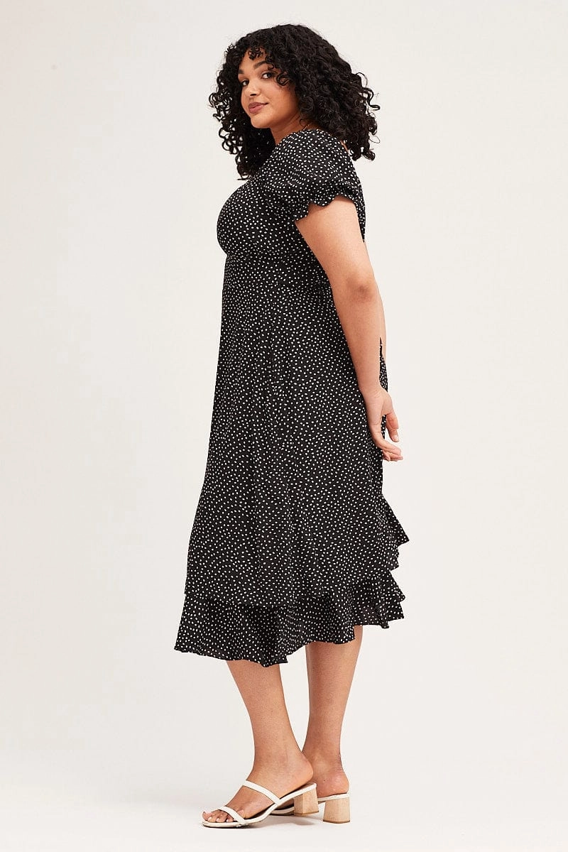 Polka Dot Short Sleeve Tie Back Midi Dress All-season
