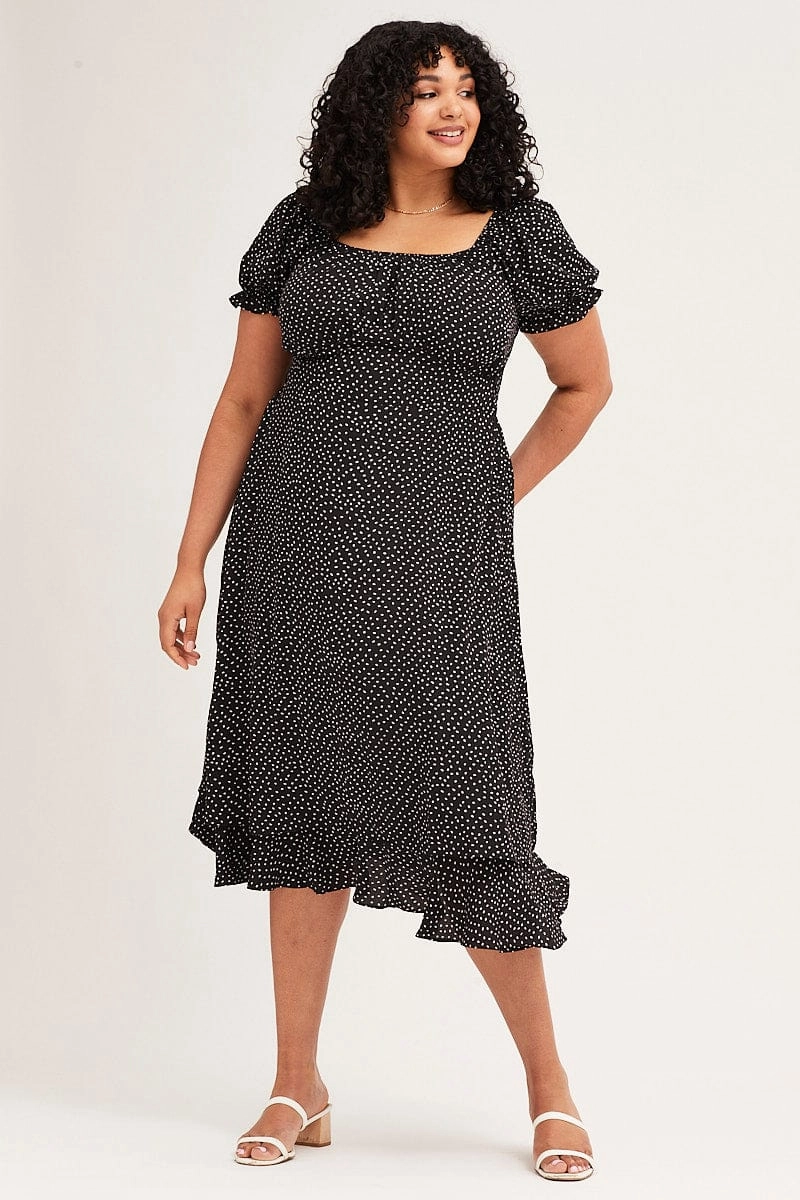 Easy Pretty animal-print Polka Dot Short Sleeve Tie Back Midi Dress