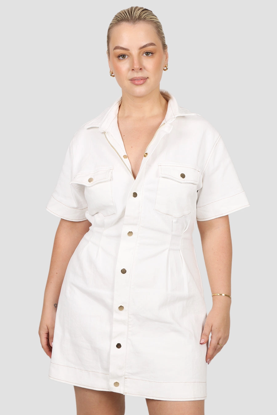 SAVEIRA DENIM DRESS WHITE Effortless Look