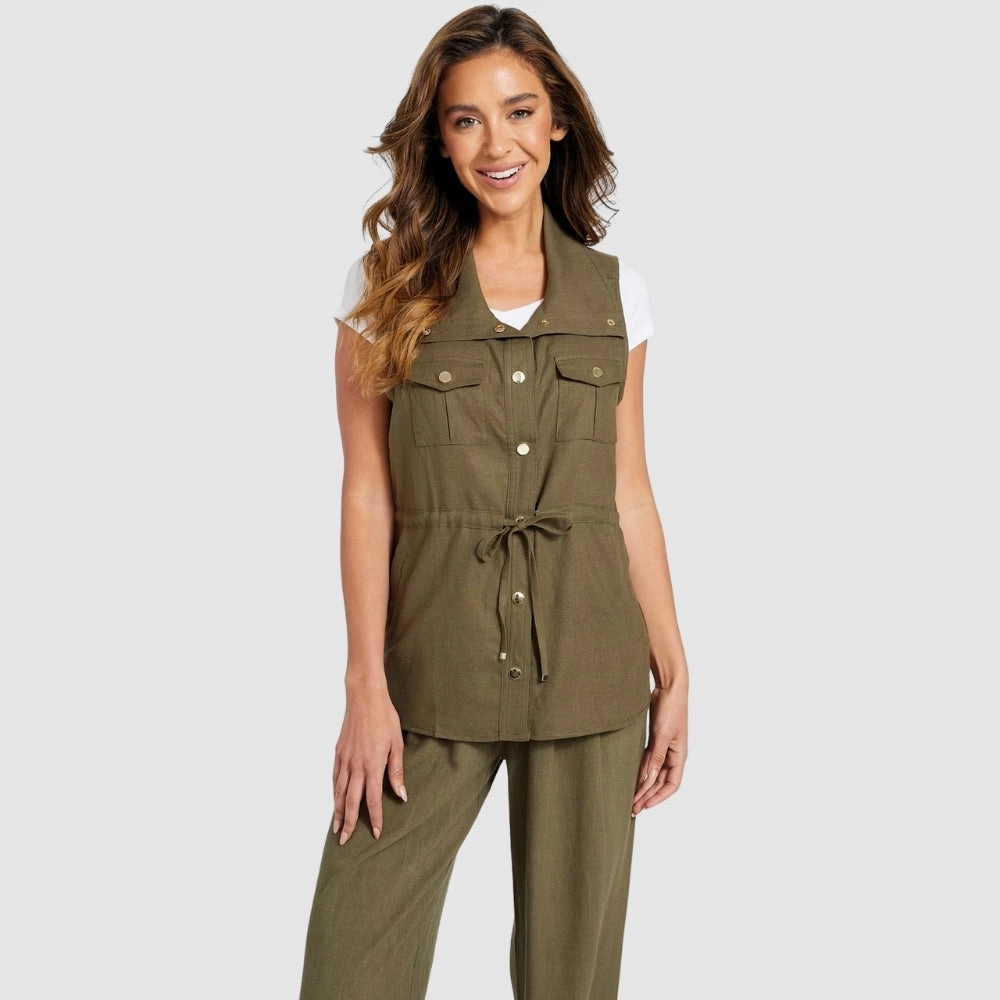 Green Venus Linen-Blend Vest CompactFoldable Balanced Insulation