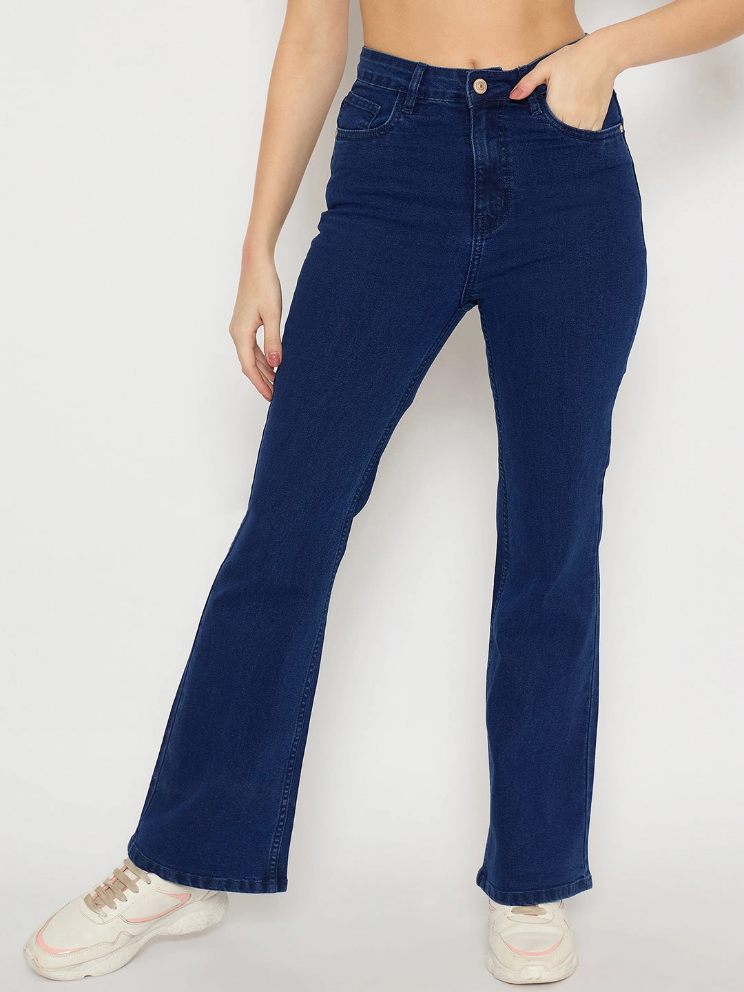 Madame Flared Fit Dark Blue Denim Jeans Common look Date Night Daily Wear