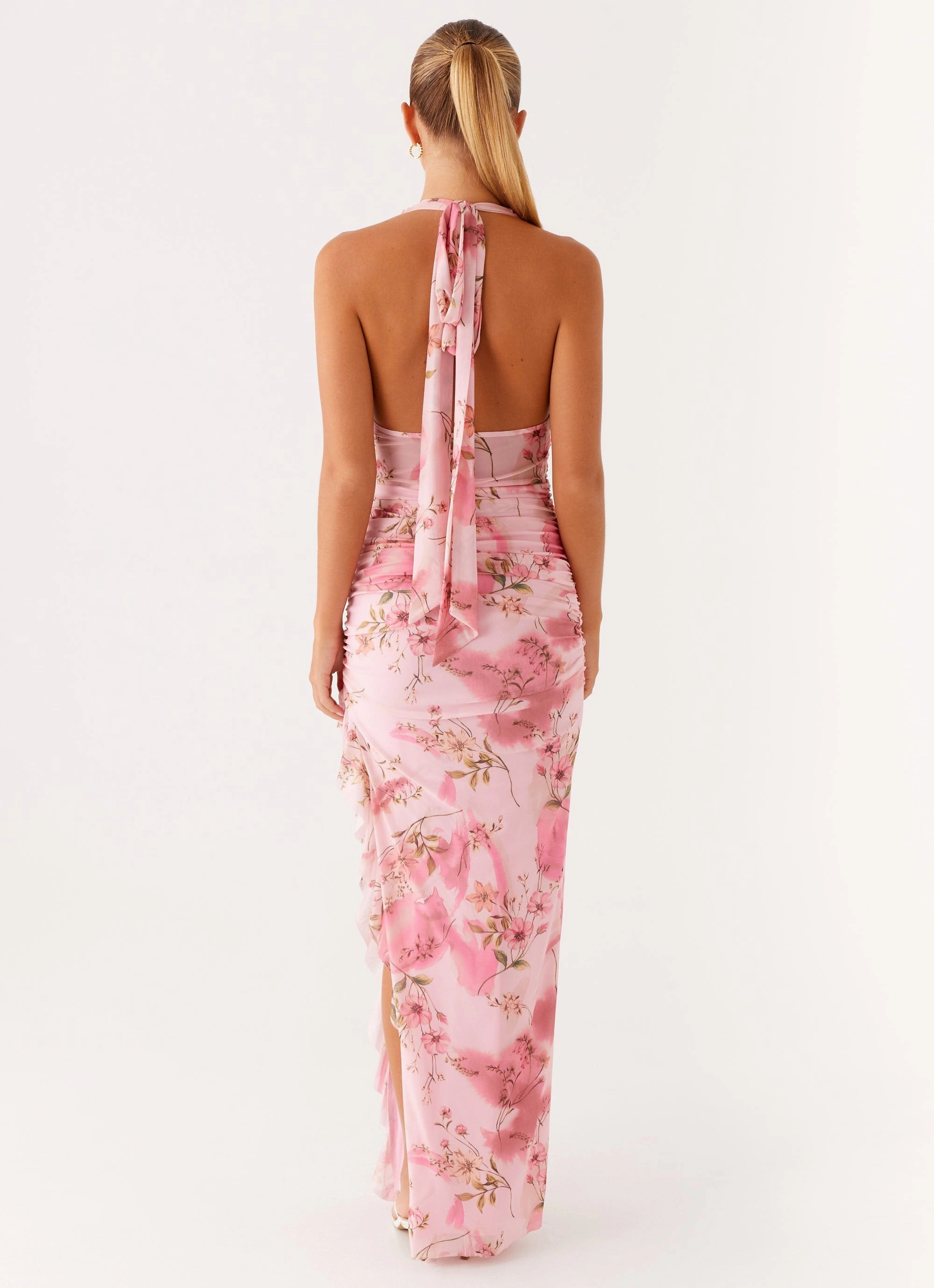 Timeless Wearable Micca Halter Maxi Dress - Pink Floral Print