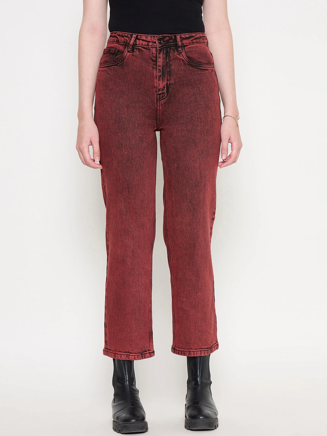 Matching Basic Madame Cotton Blend Acid Wash Red Denim