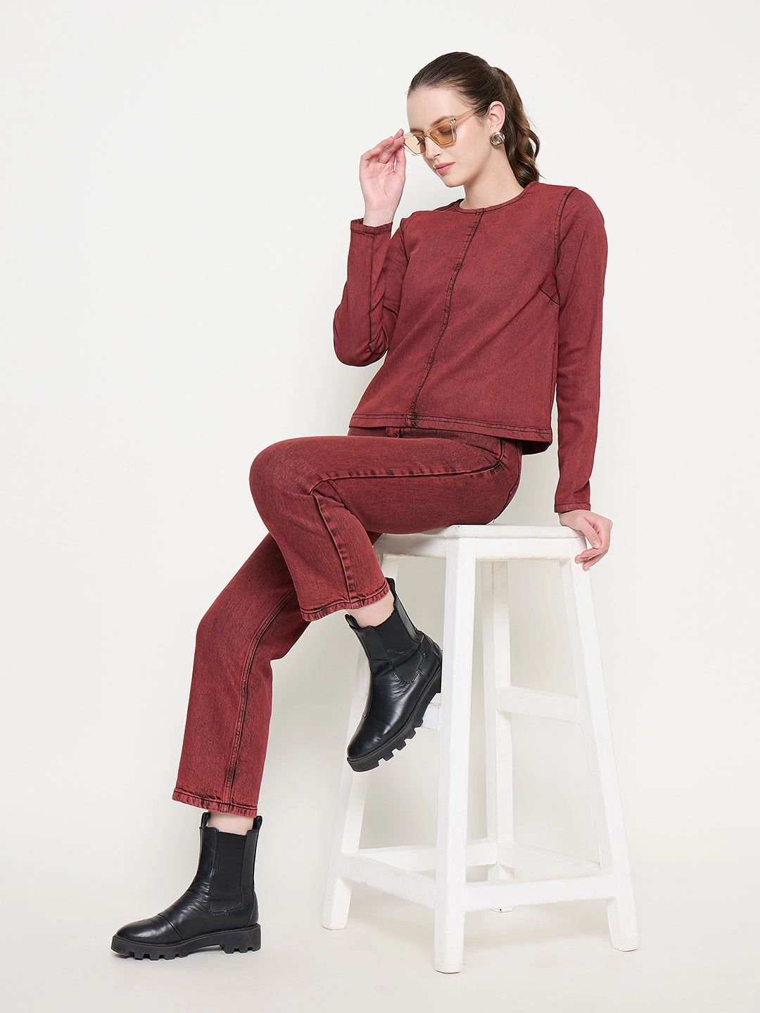 All Fit Style Urban appeal Madame Cotton Blend Acid Wash Red Denim