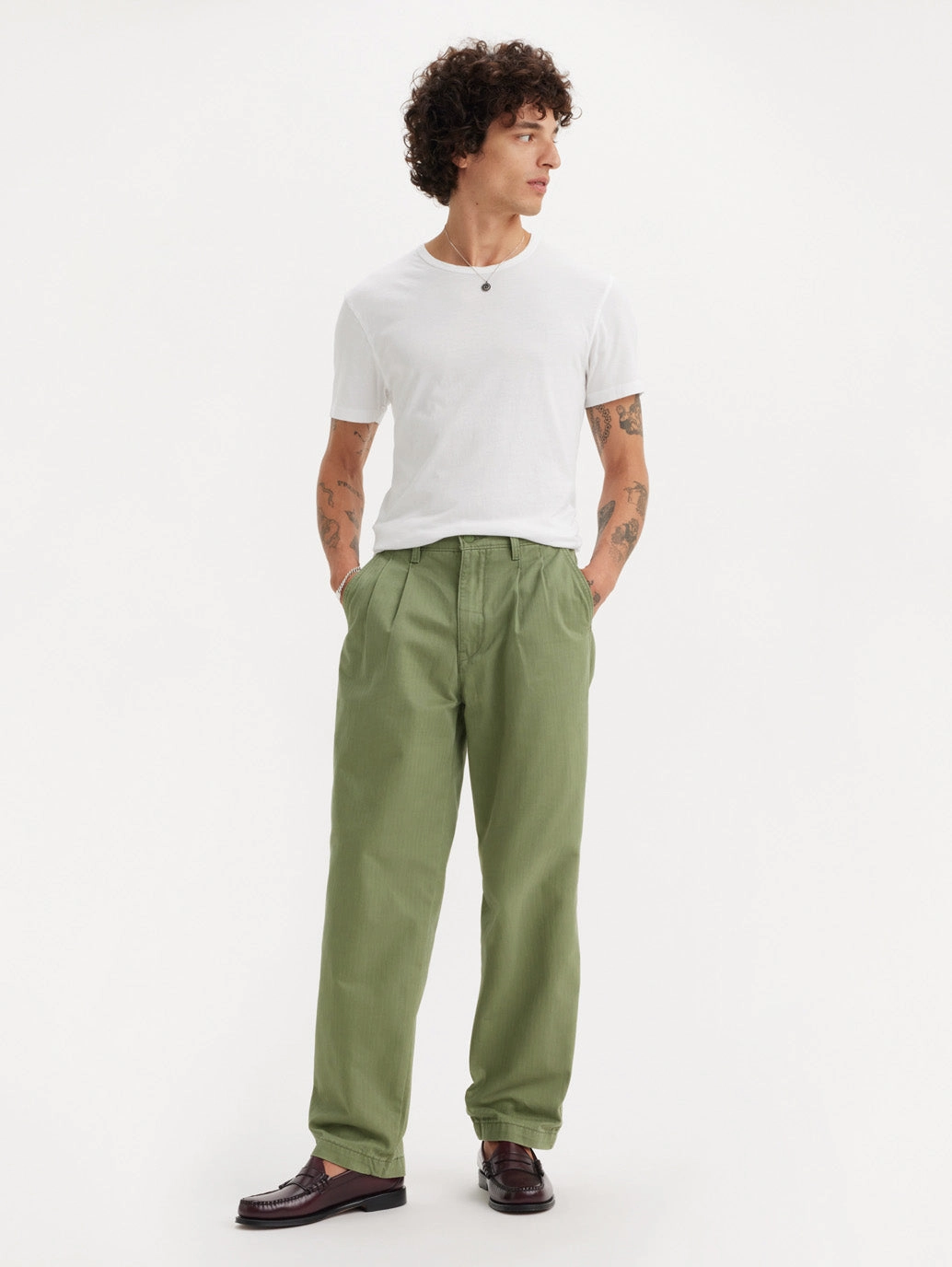 Men's Olive Regular Fit Chinos High Durability Thread Twill Weave Texture