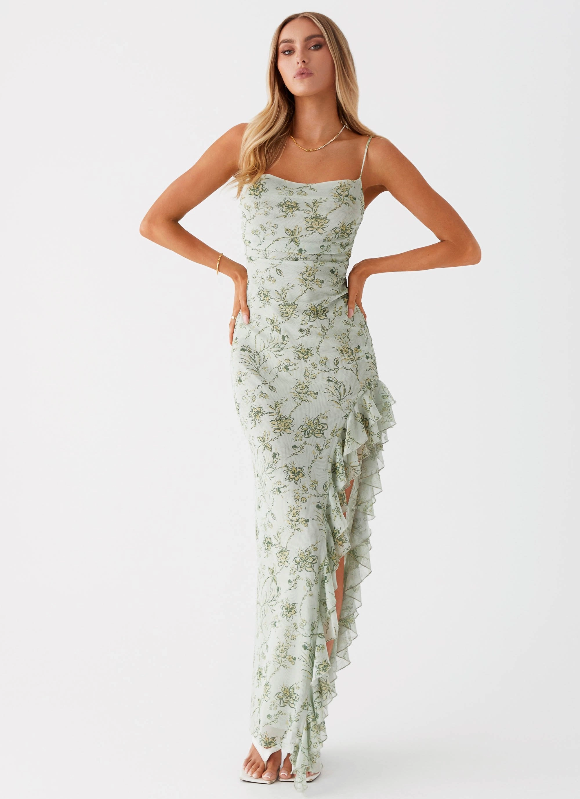 Monochrome Mood Princessa Maxi Dress - Sage Floral