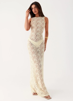 Promised Land Lace Maxi Dress - Ivory Striped-Pattern